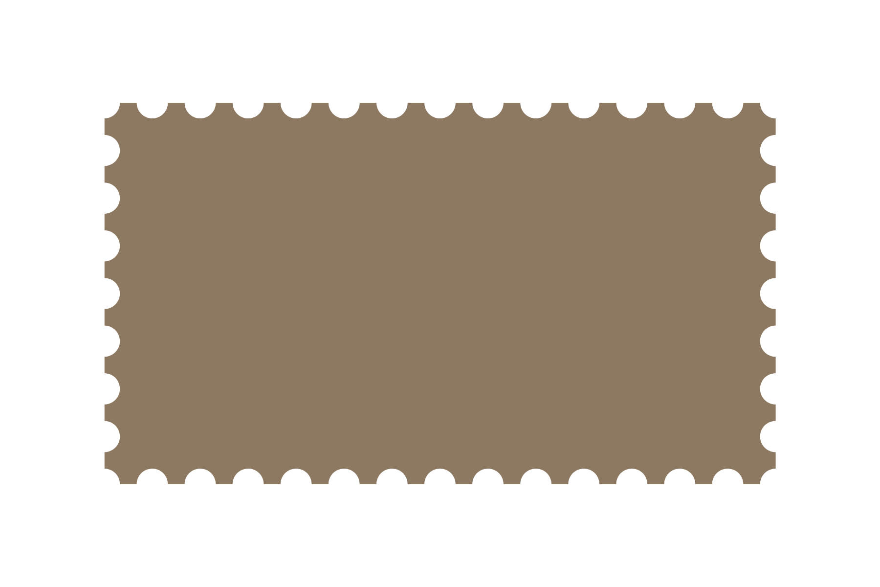 A vintage postage stamp with a brown background and decorative border.