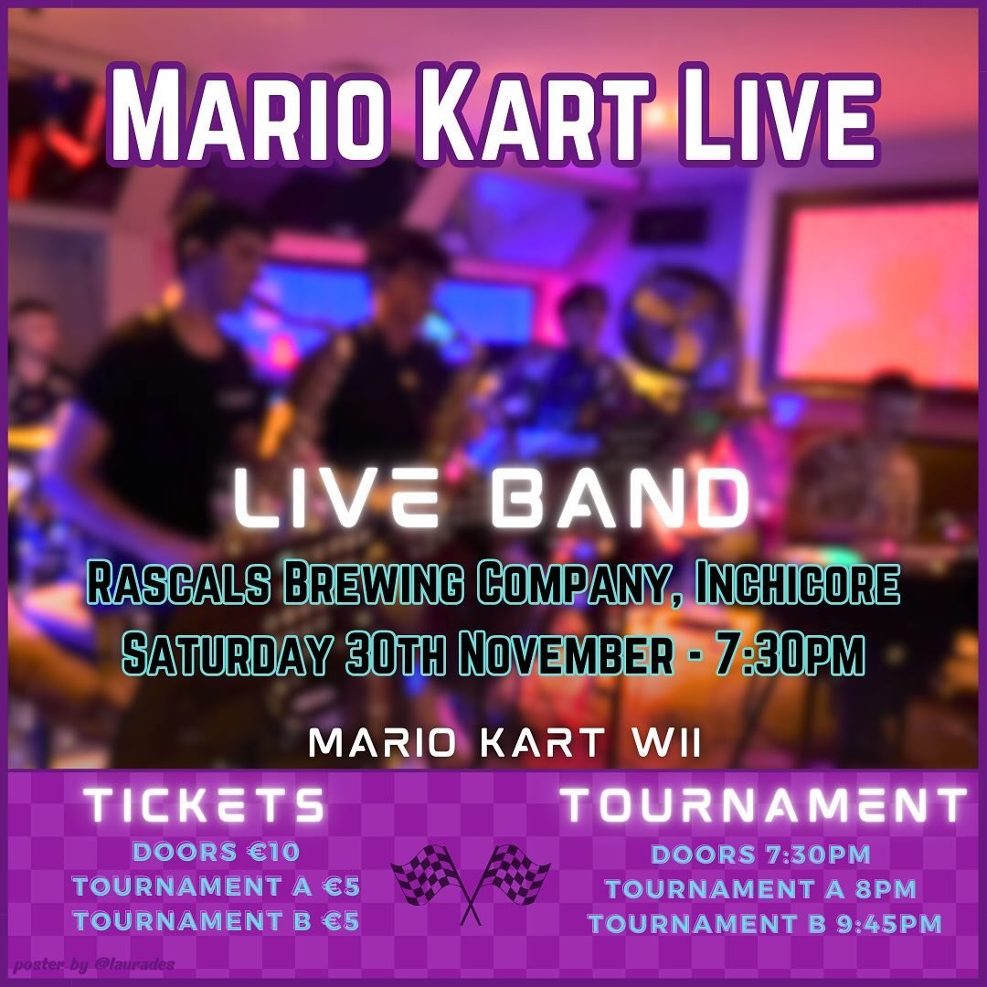 We’re bringing Mario Kart Live to Dublin!
Join us in Rascals Brewing Company for an amazing night of racing and Mario Kart Wii tunes!
Shells will be flying, bananas will be slipping, and it’s going to be a blast for racers and fans alike