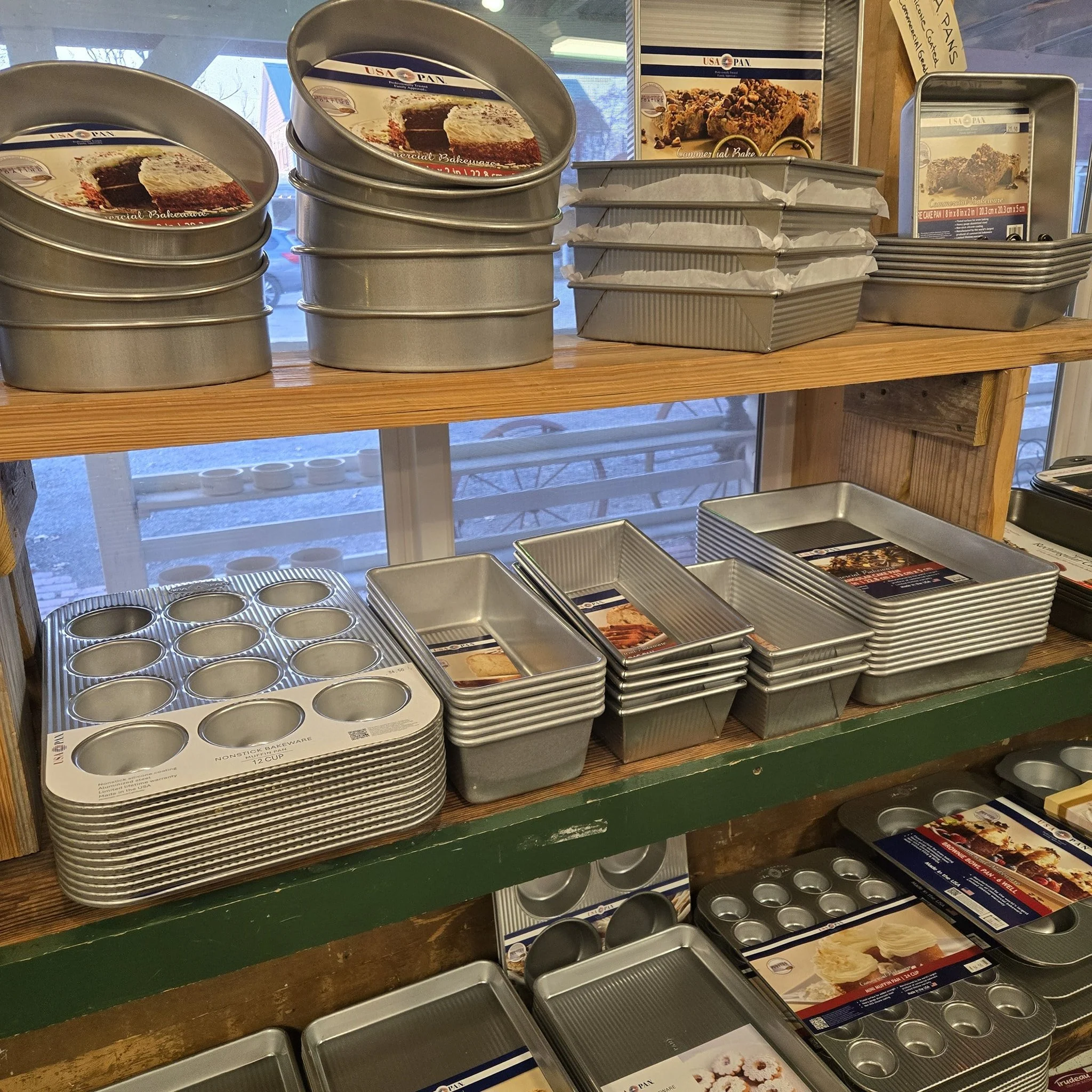 We still have a great selection of sheet pans, bread pans, and more! 
Made in the USA and perfect for Christmas treats made in your kitchen!