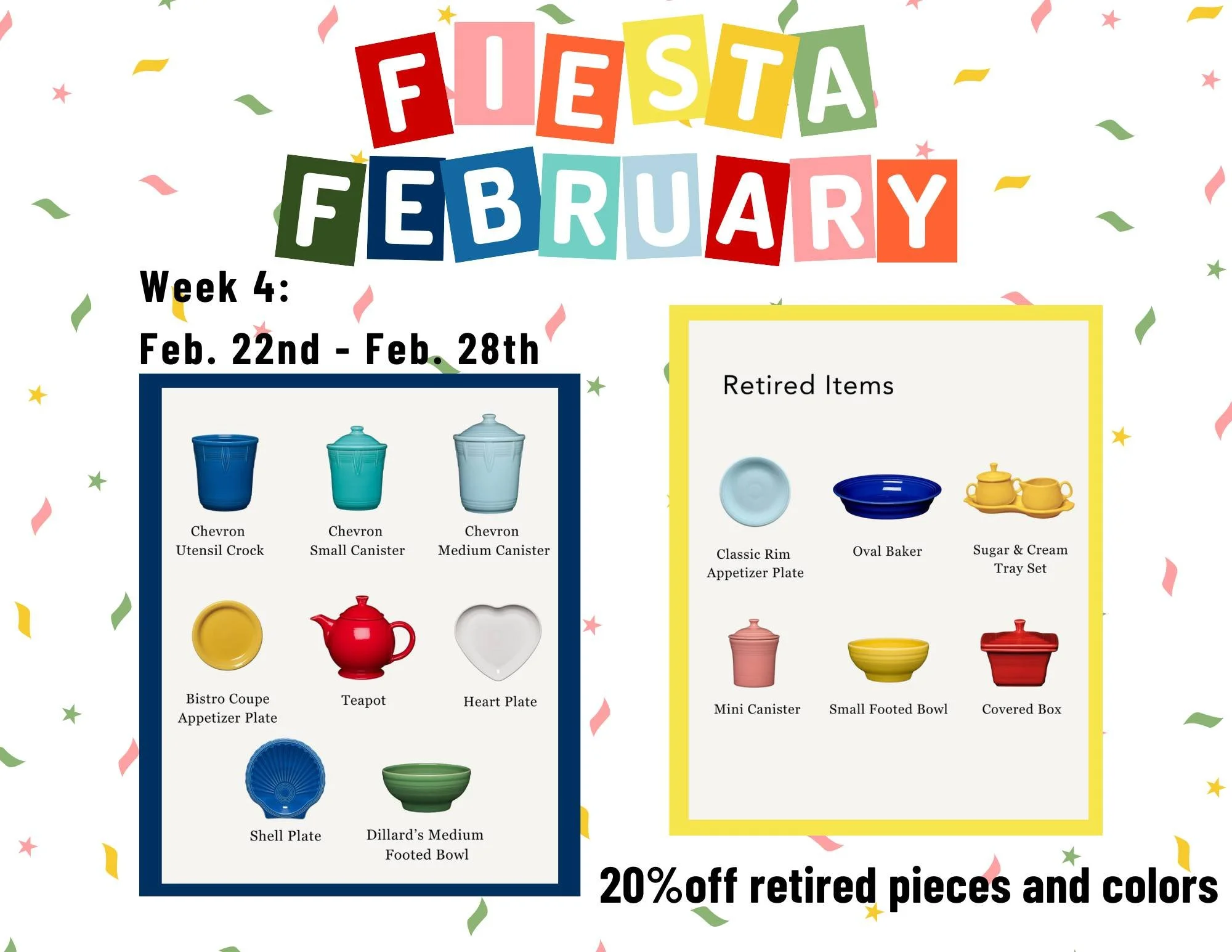 The final week of Fiesta February is here!! 
We saved the biggest deal for last. Today through Saturday get 20% off newly retired items as well as 20% off any sunflower and twilight items!