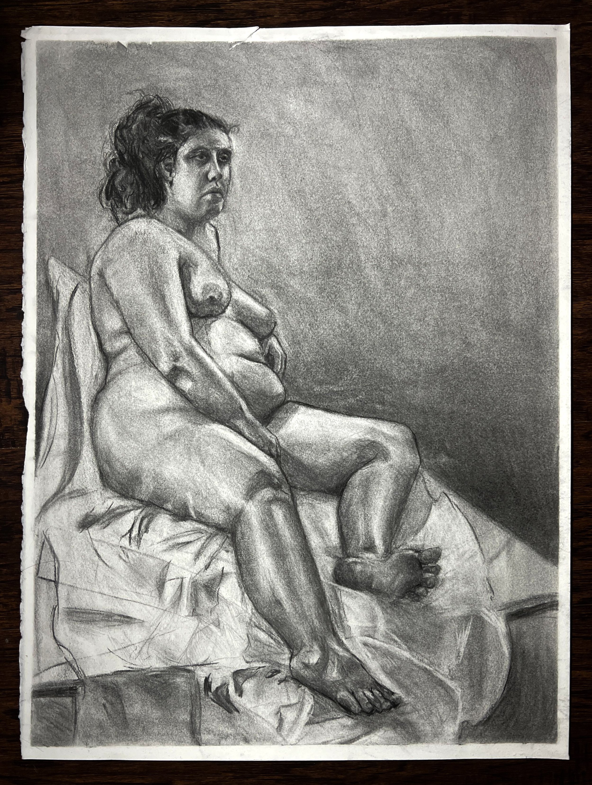 Nine Hour Figure, Charcoal and graphite on paper, 2023