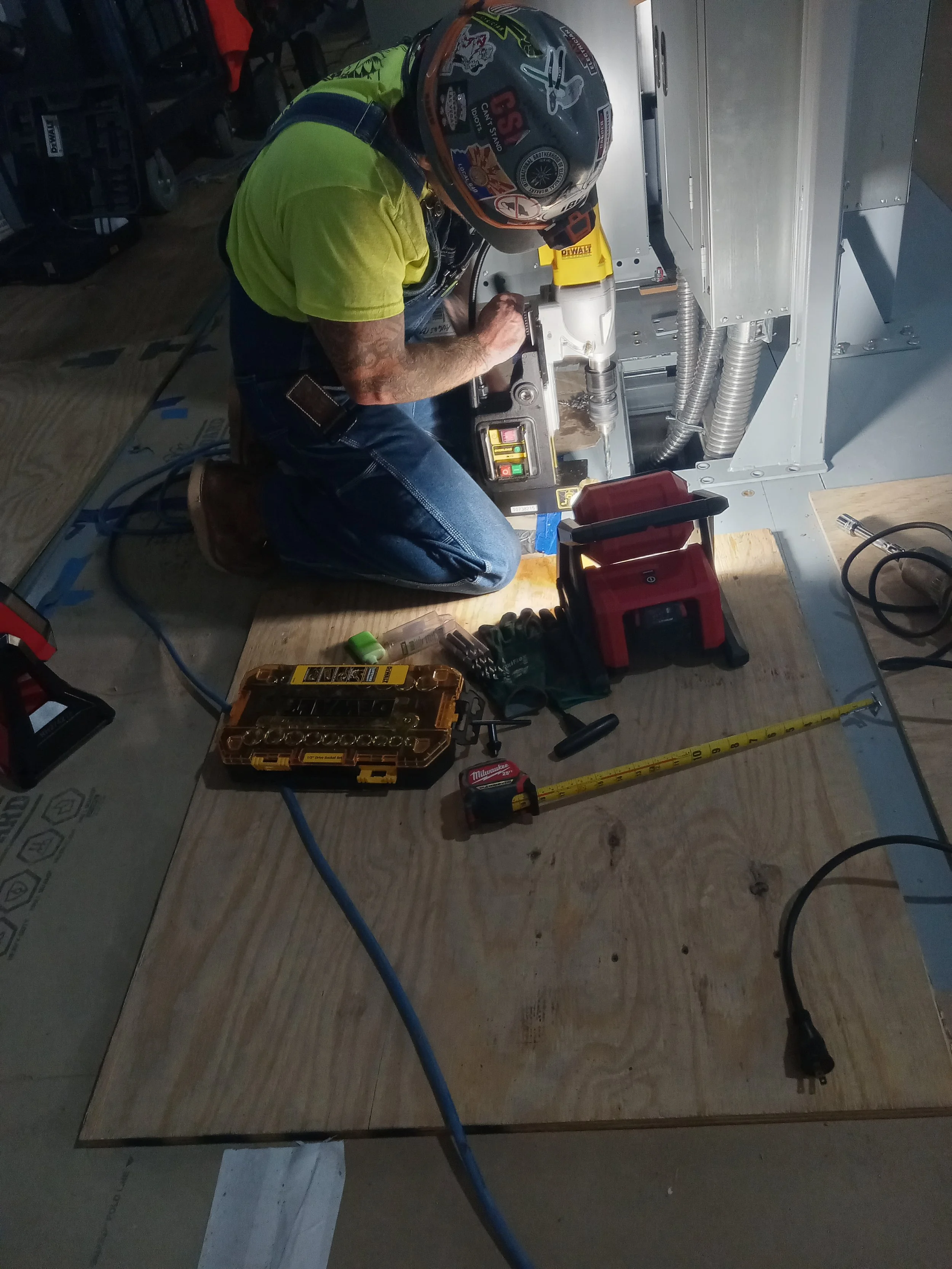 Panel installations, raceways installation underneath raised metal floor.