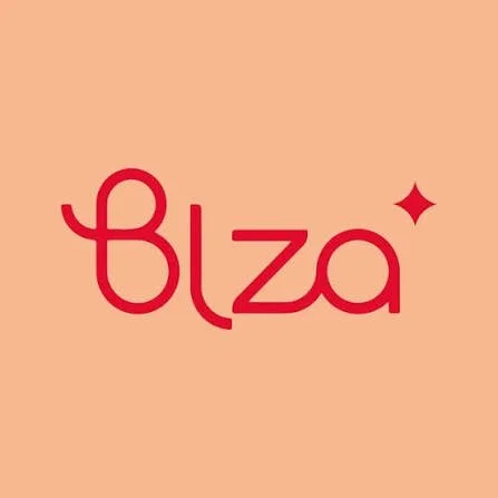 Logo com a palavra "Blza" em letras vermelhas e um destaque de estrela no canto superior direito
