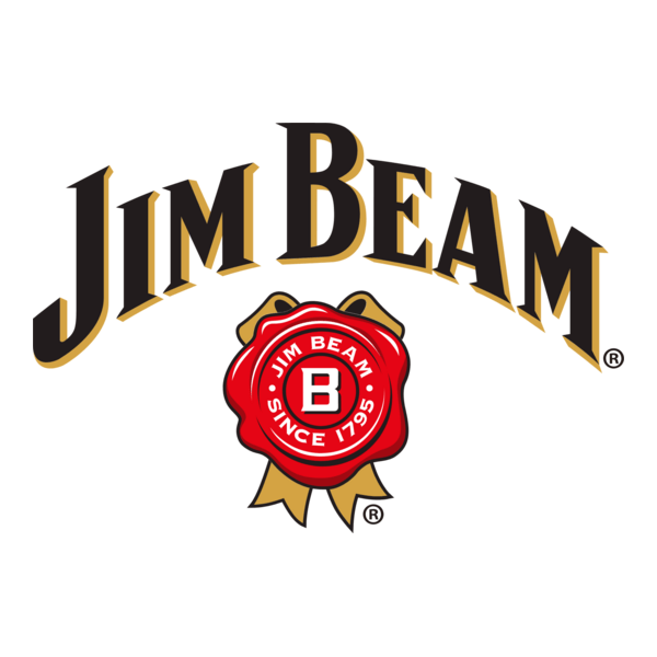 Logotipo da marca Jim Beam com nome estilizado e selo de cera indicando uma história desde 1795.