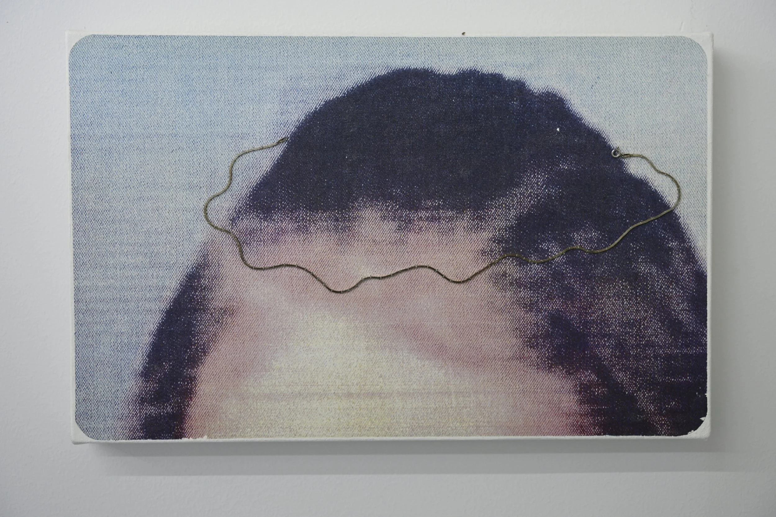 Diadem / 2024 / acrylic transfer, vintage necklace, thread on canvas / 10 3/4” x 16 7/8” / $1200