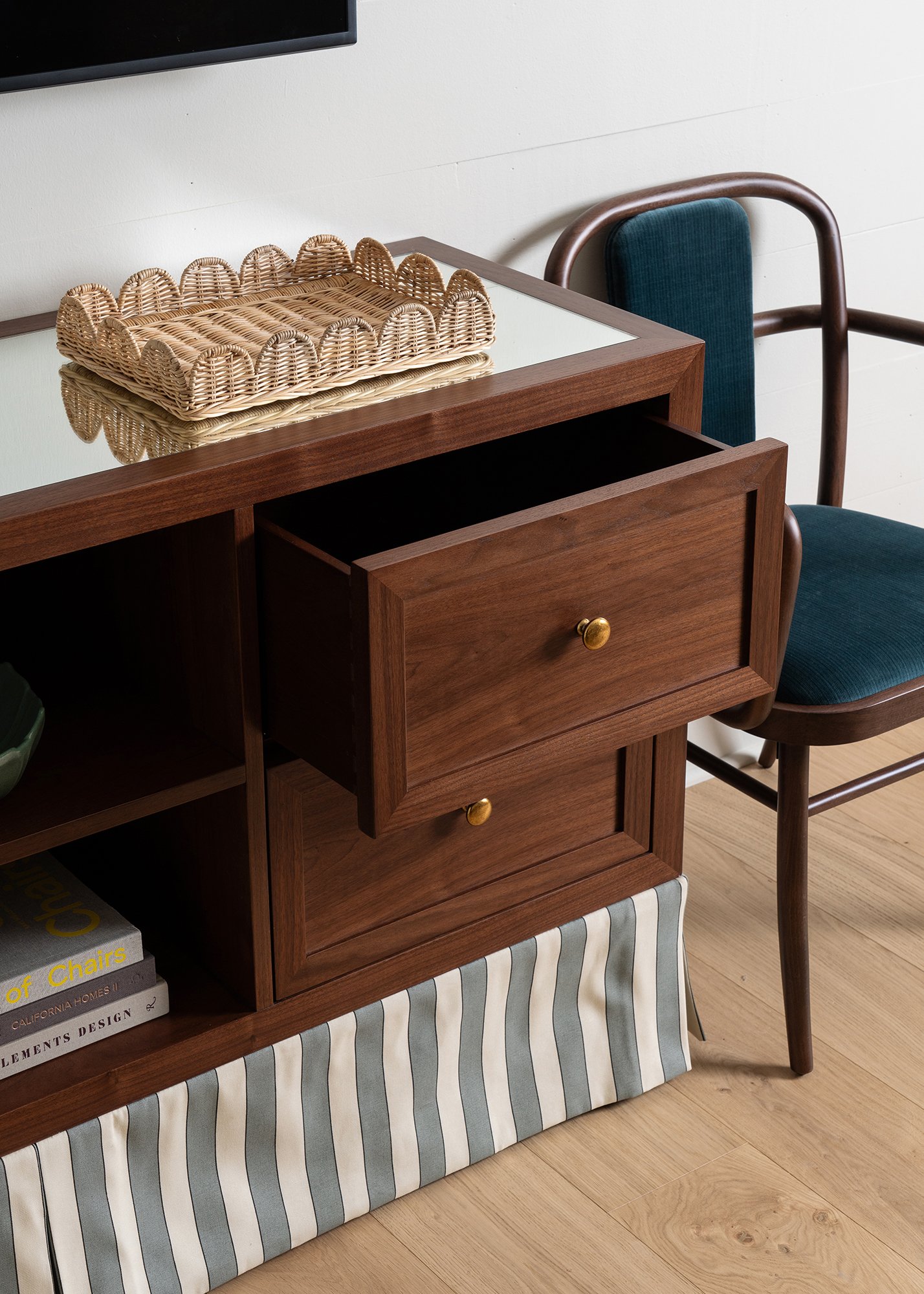 Right side view of Hollywood Credenza with top drawer open