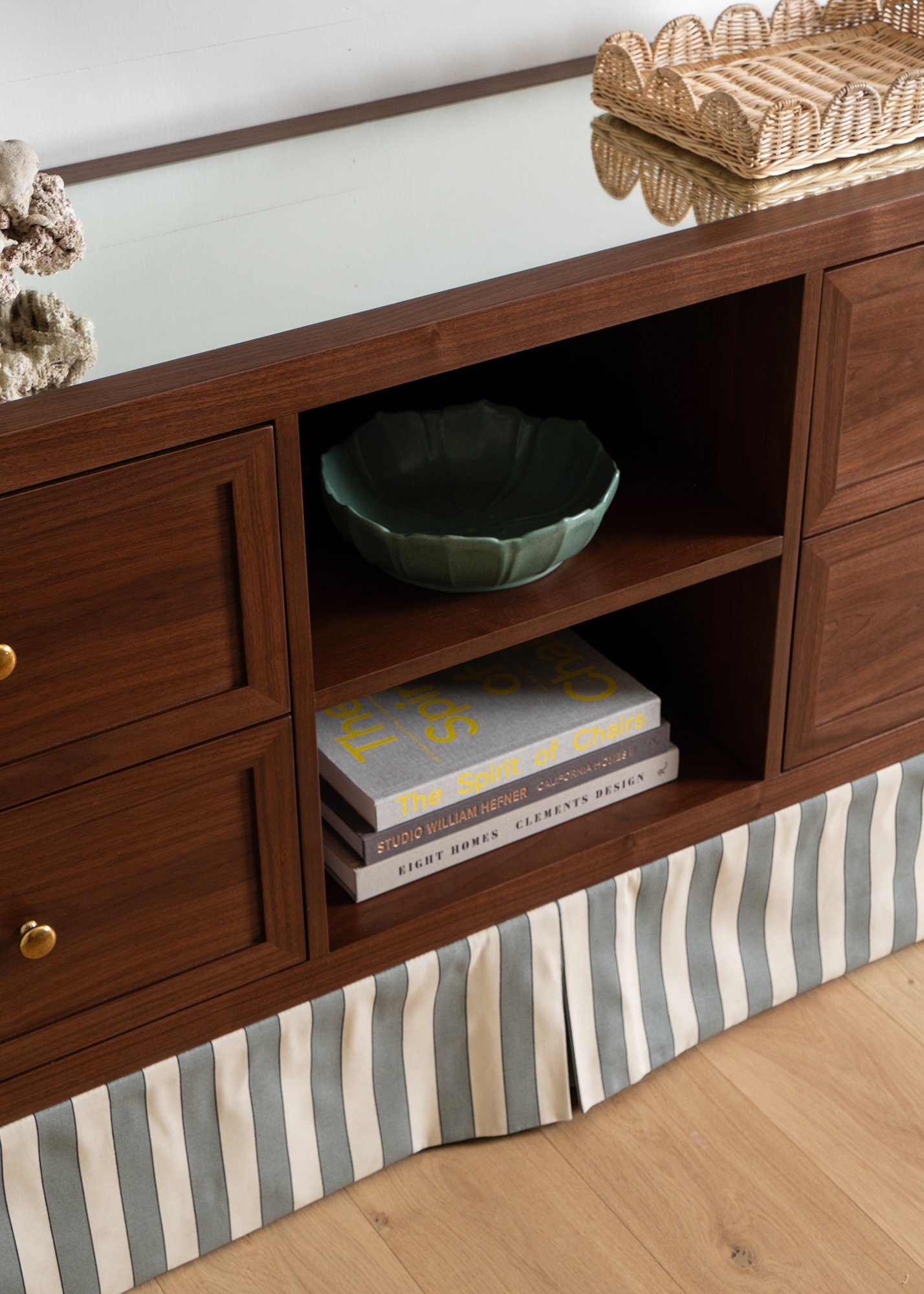 Detail of two center shelves of the Hollywood Credenza