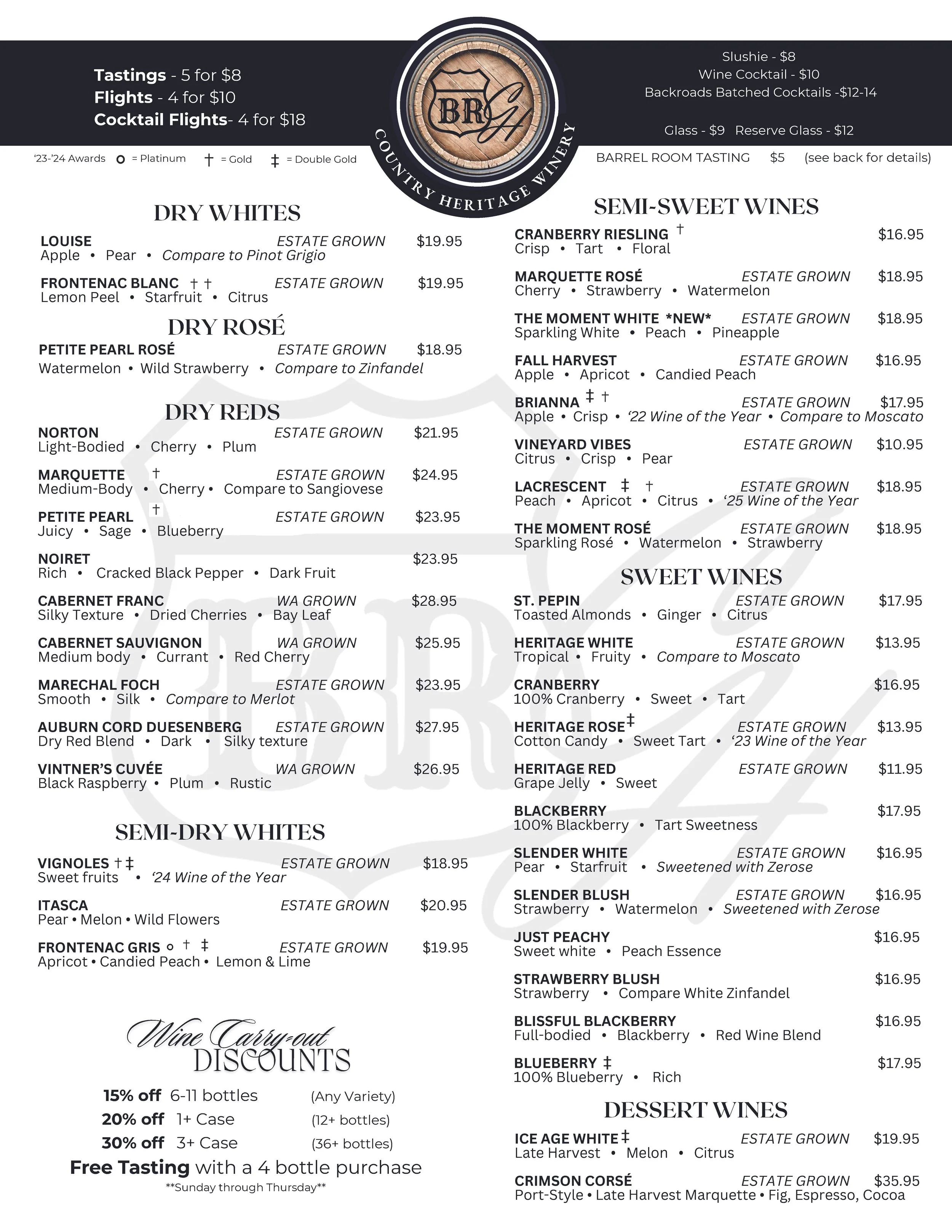 Menu 8191 Winery Food & Beverage Menu | Country Heritage Winery — Country ...