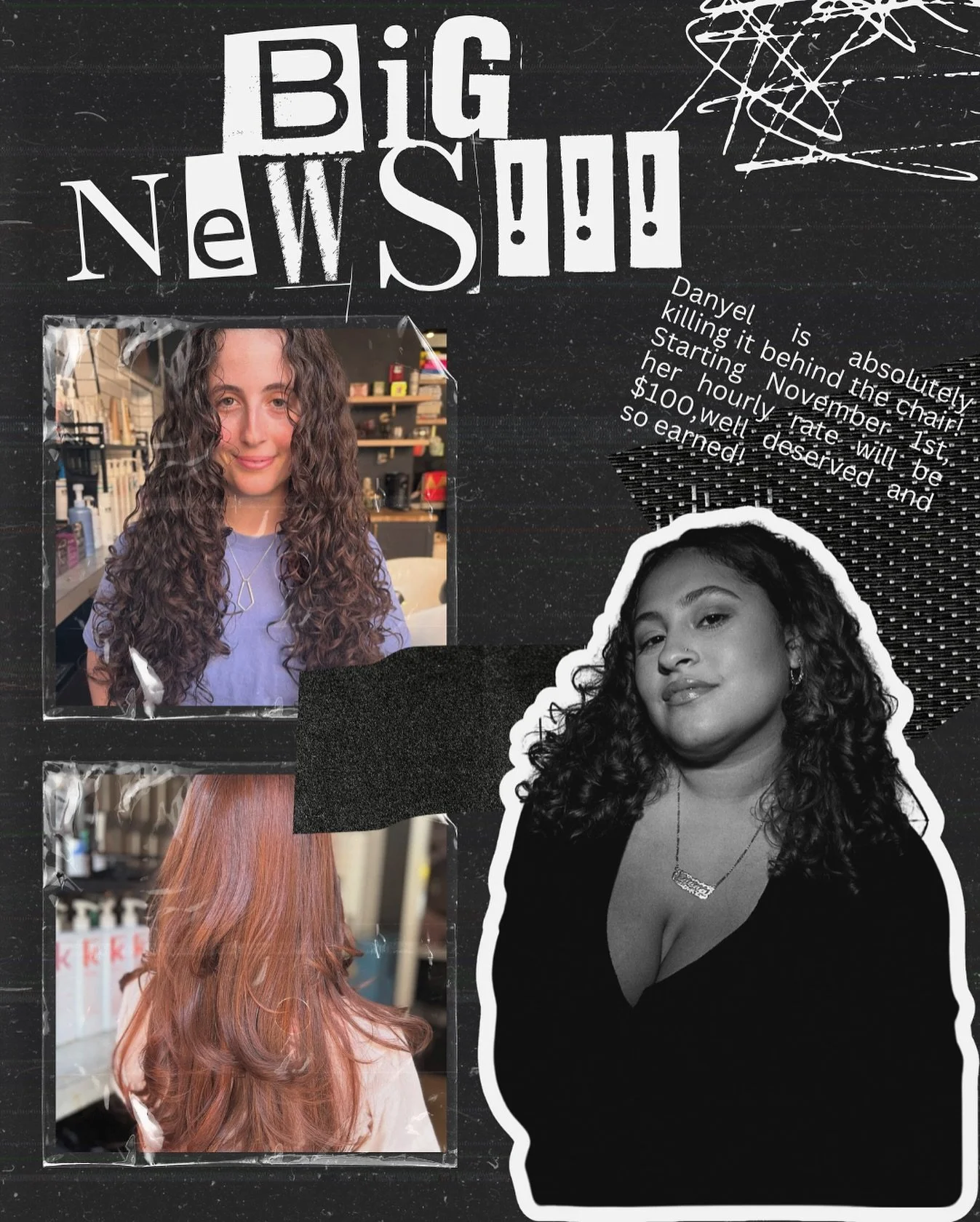 Danyel has been leveling up and we are here for it!
Starting November 1, her rate will be $100 an hour.
Same artistry. Same care. Same gratuity-free model. Just the value to match the work.

If you have an upcoming color, cut, or curl session in mind