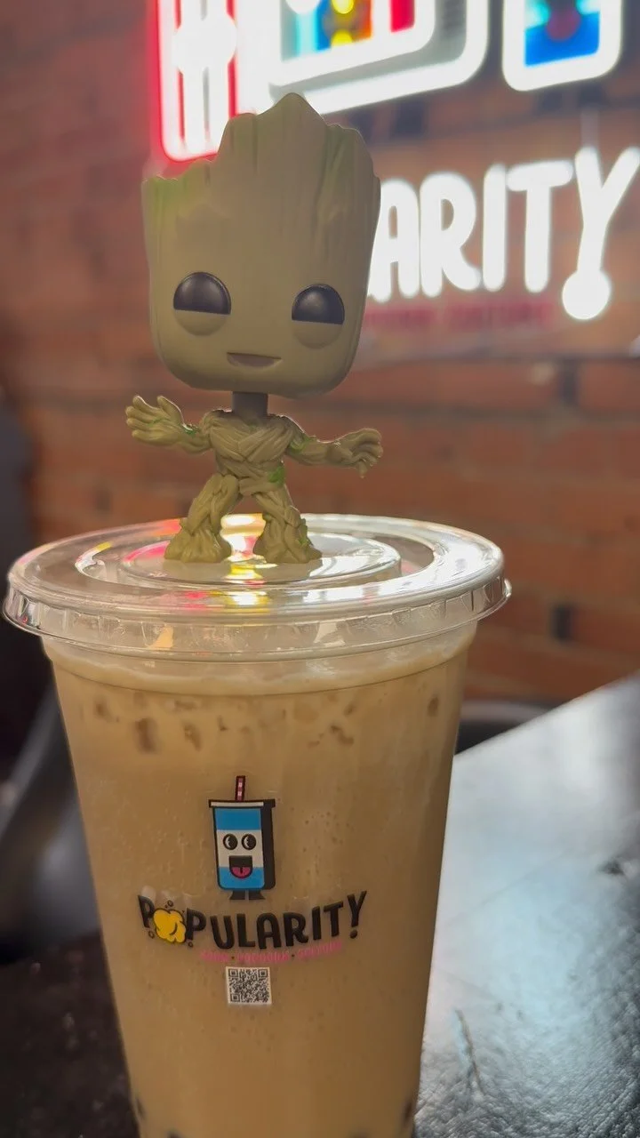 I AM GROOT (BEER)
This Gourmet Soda POP is bursting with flavor and has quickly become a beloved favorite of all the POP STARS who have tried it!
Root Beer + Caramel + Extra Vanilla Cream + Brown Sugar Boba
This one is literally bursting with f