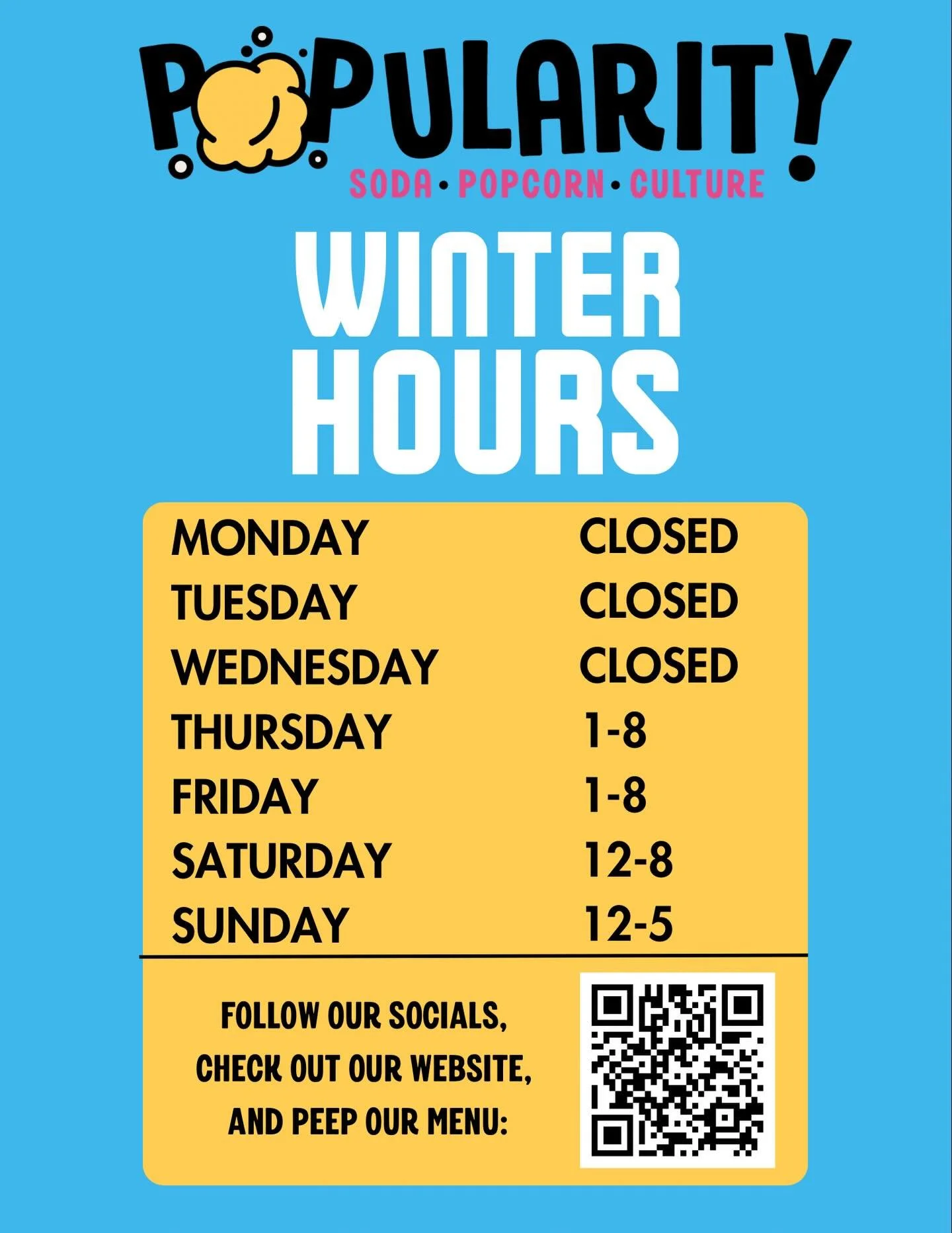 ❄️ WINTER HOURS ❄️

Effective as of today