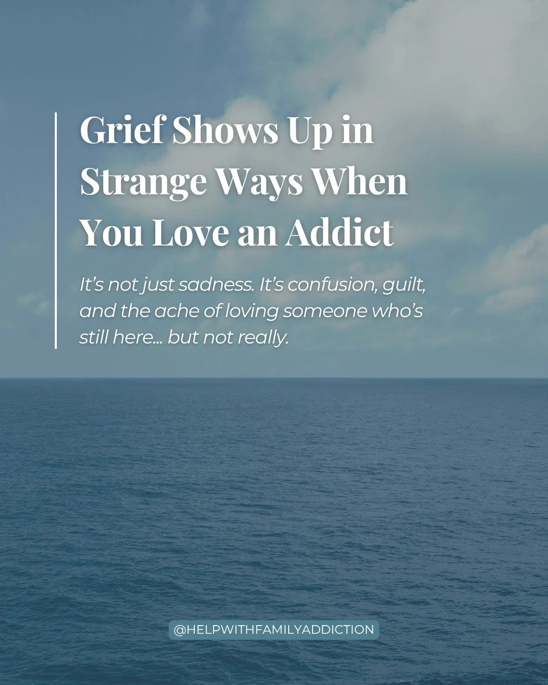 No one prepares you for this kind of grief.
The grief that comes when your loved one is still alive but unreachable... when the person you love fades behind their addiction, and you can&rsquo;t pull them back, no matter how hard you try.

You start t