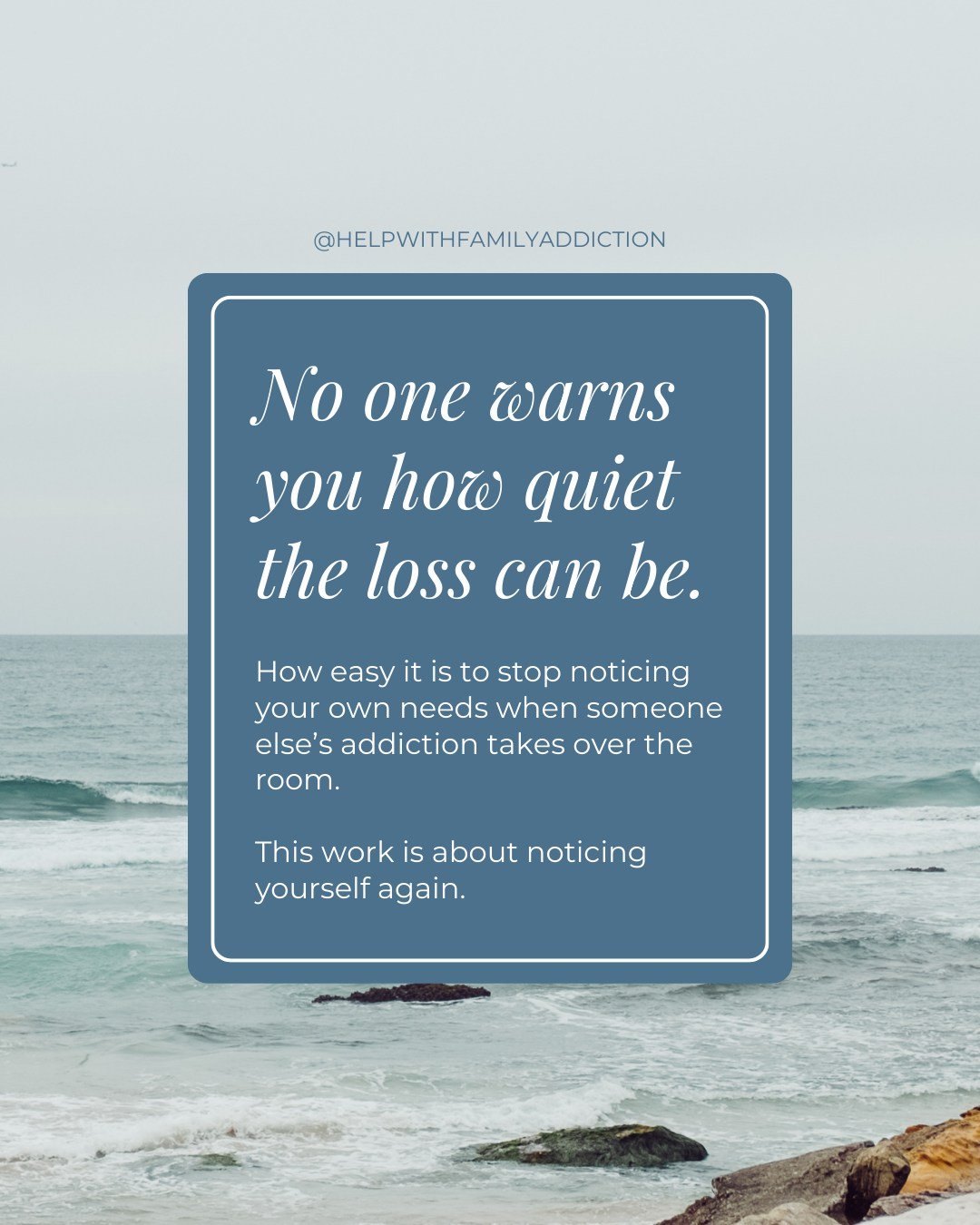 No one warns you how quiet the loss can be.
How easy it is to stop noticing your own needs when someone else&rsquo;s addiction takes over the room.

Everything in me turned outward, toward him, the next crisis, managing the fallout before it reached 