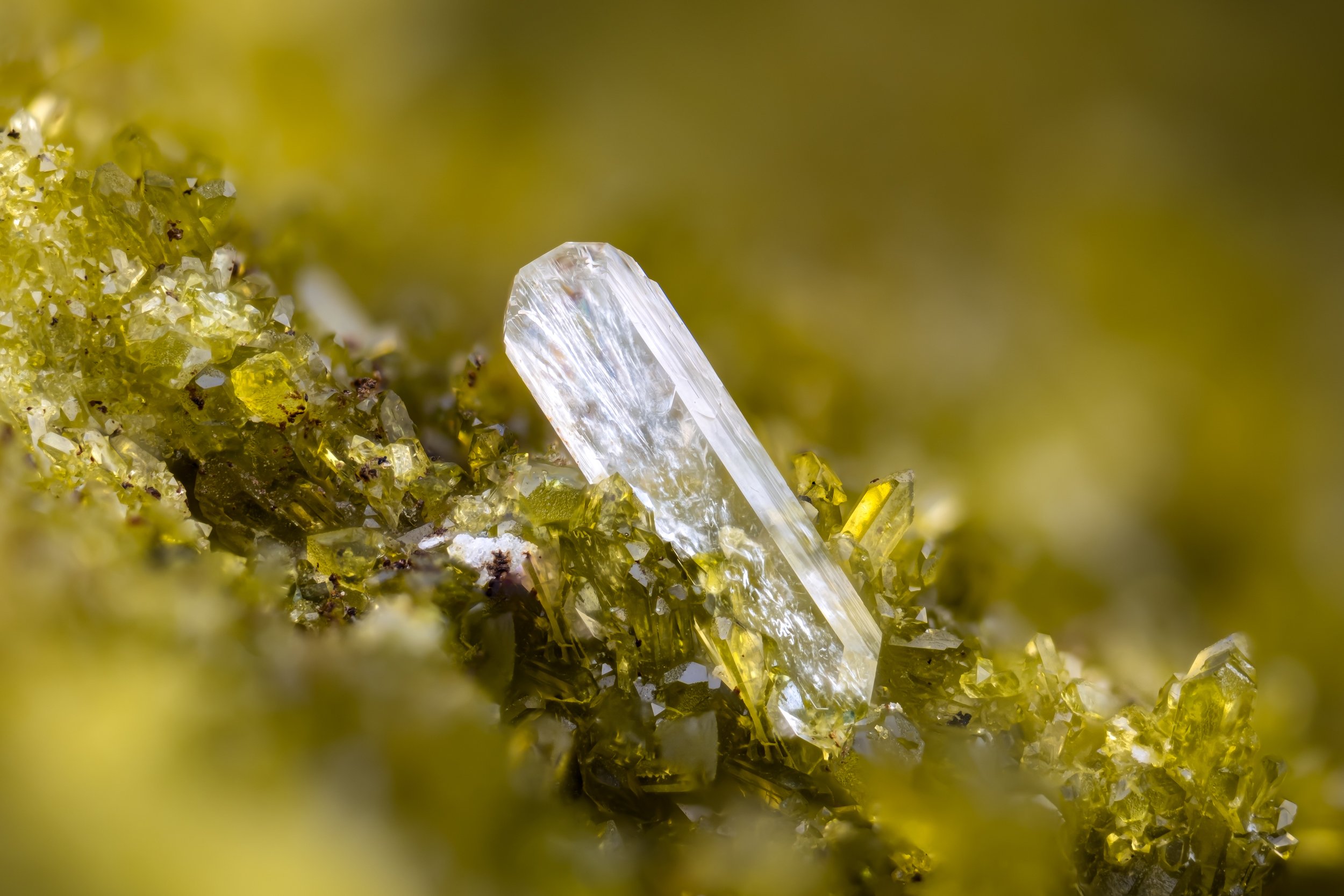 Stilbite-ca on epidote. Crevoladossola Quarry, Ossola Valley, Piedmont, Italy