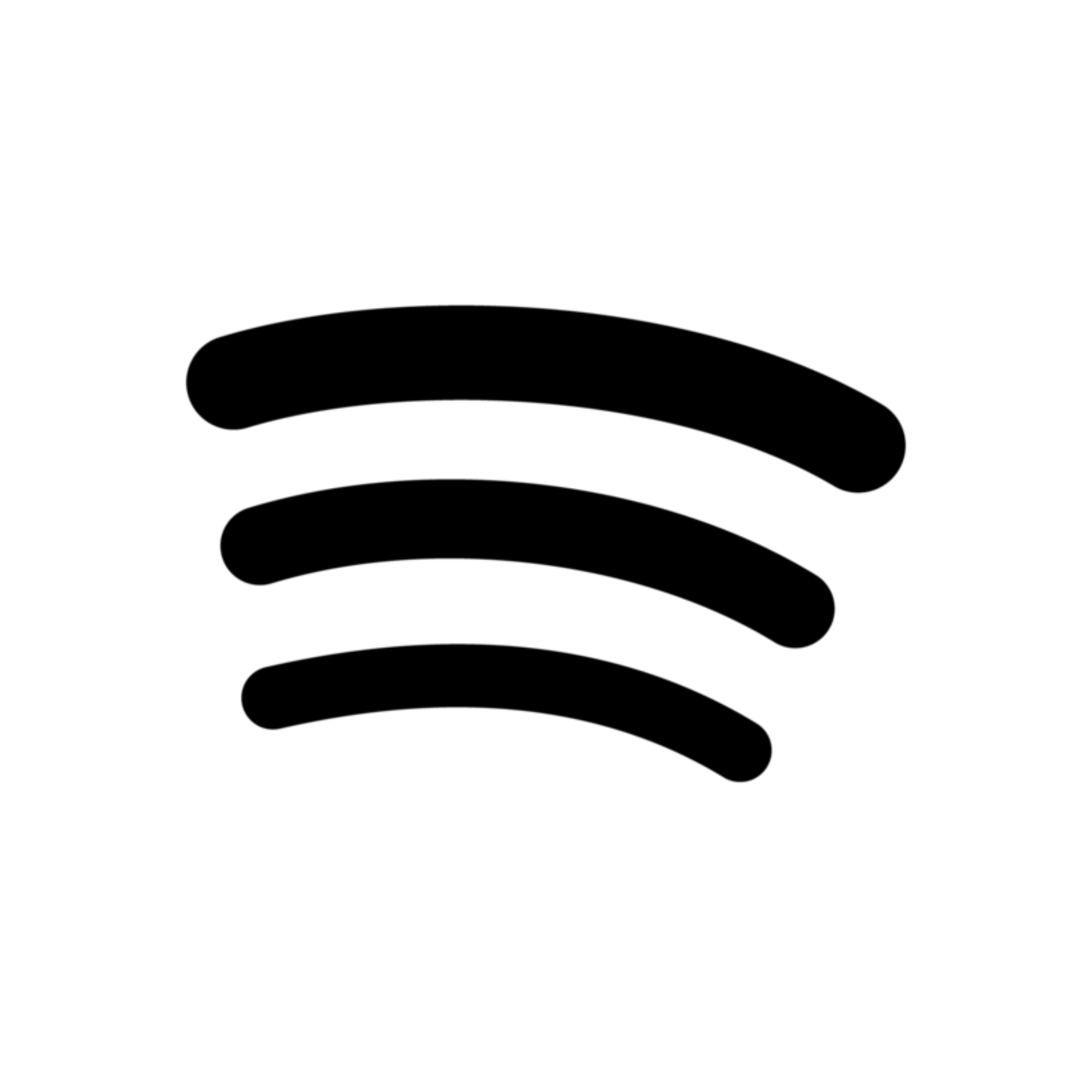 Black and white Spotify logo with a circle and three curved lines inside.