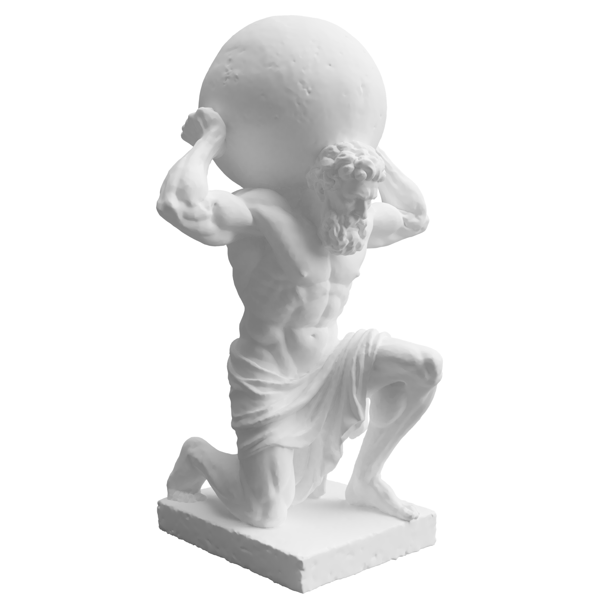 A white Atlas-style figure supporting a sphere on a rectangular base.