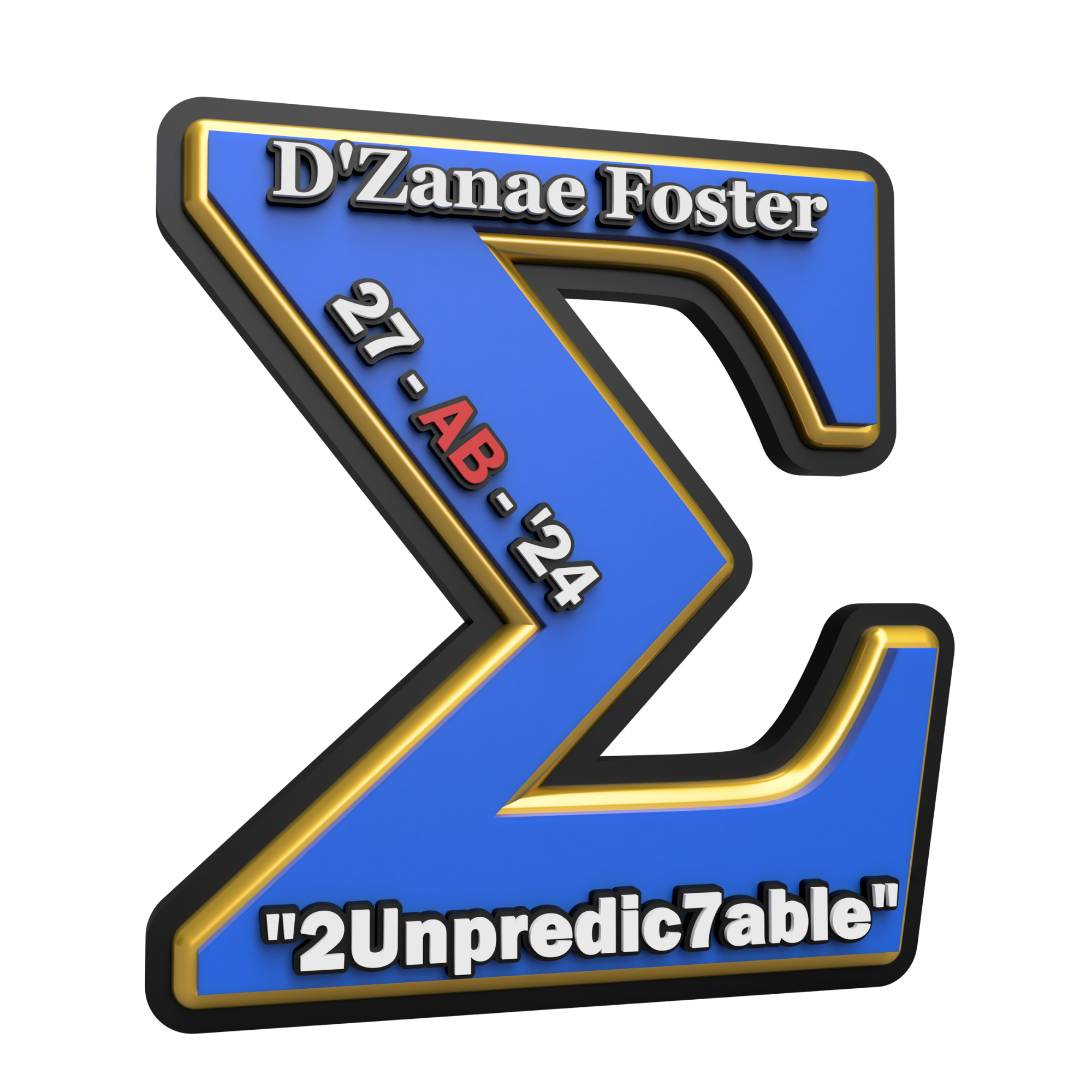 A blue and gold Sigma letterform plaque with personalized lettering.