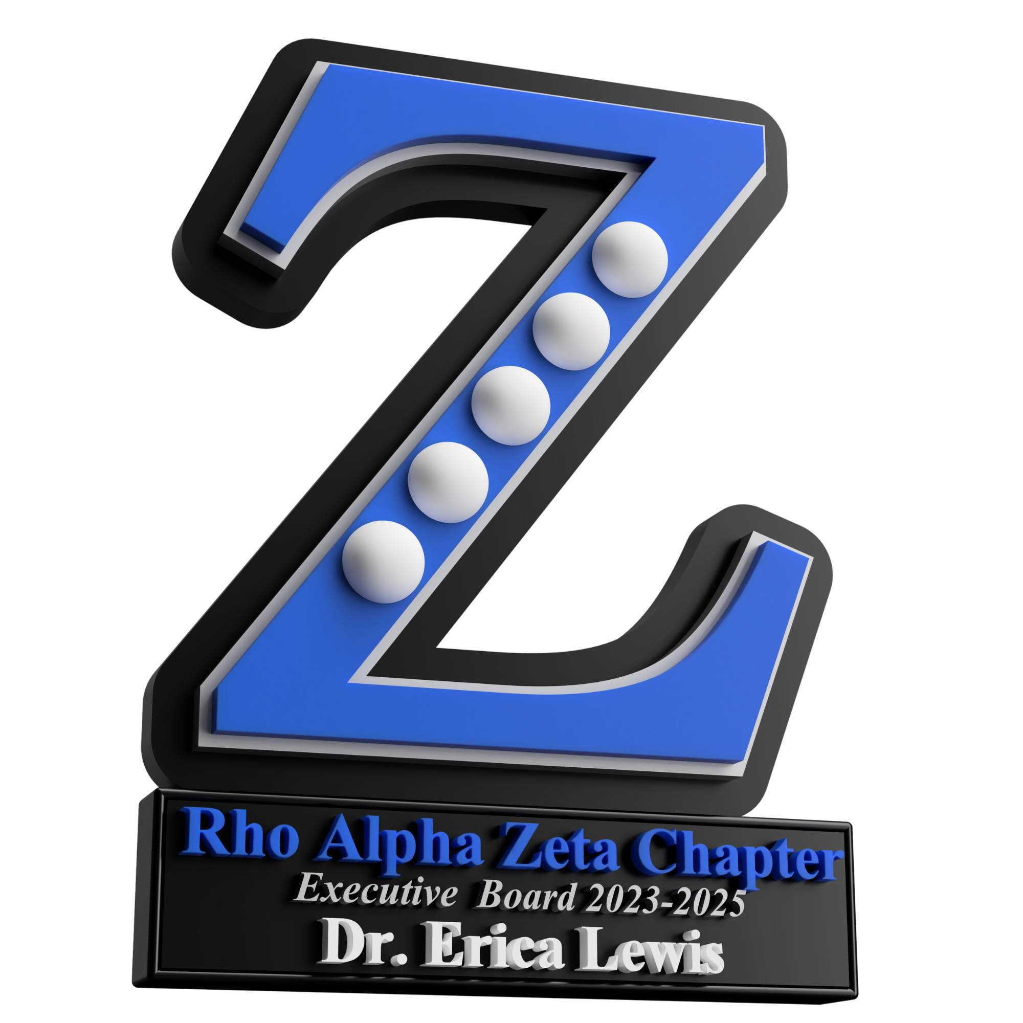 Blue and silver Rho Alpha Zeta executive plaque with pearl-inspired details and personalized recognition text.