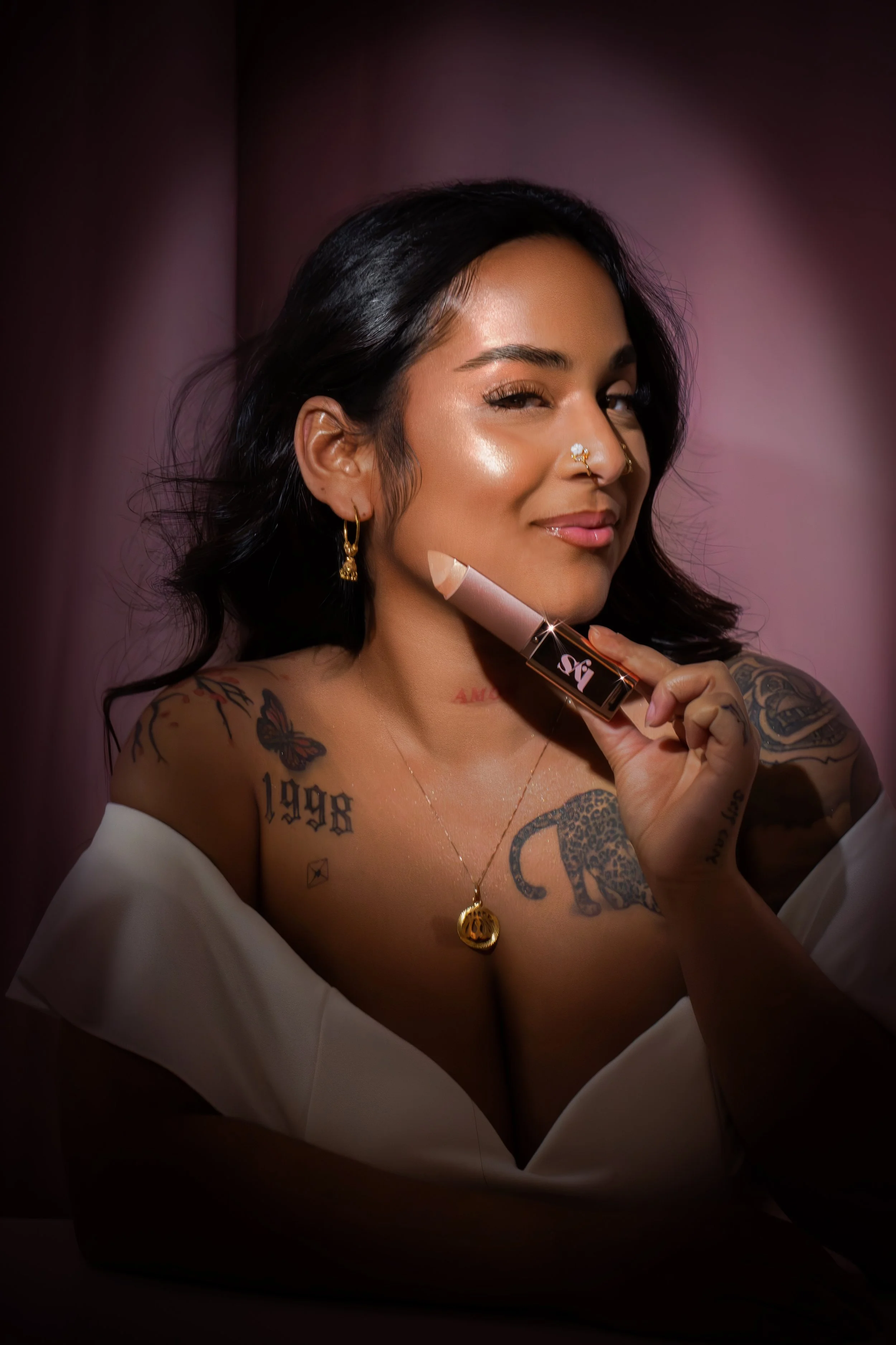 Pretty Ri$ki modeling for LYS Beauty Aim High Highlighter Stick at Sephora and lysbeauty.com