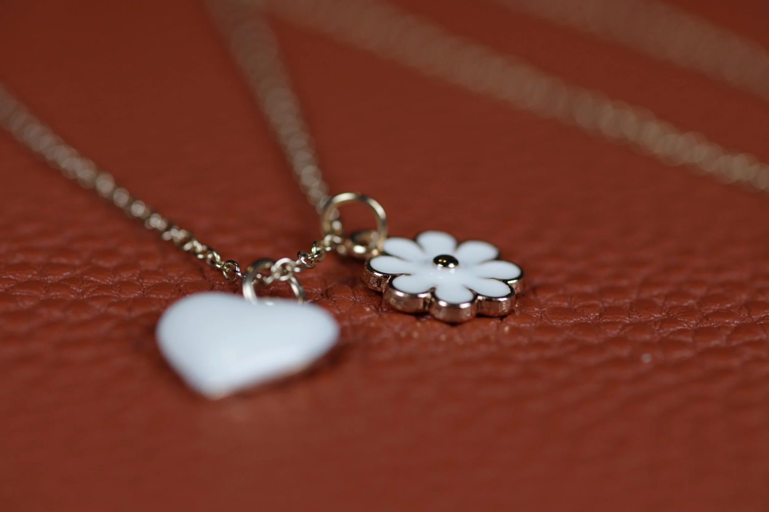 Kids Flower Heart Necklace - White
