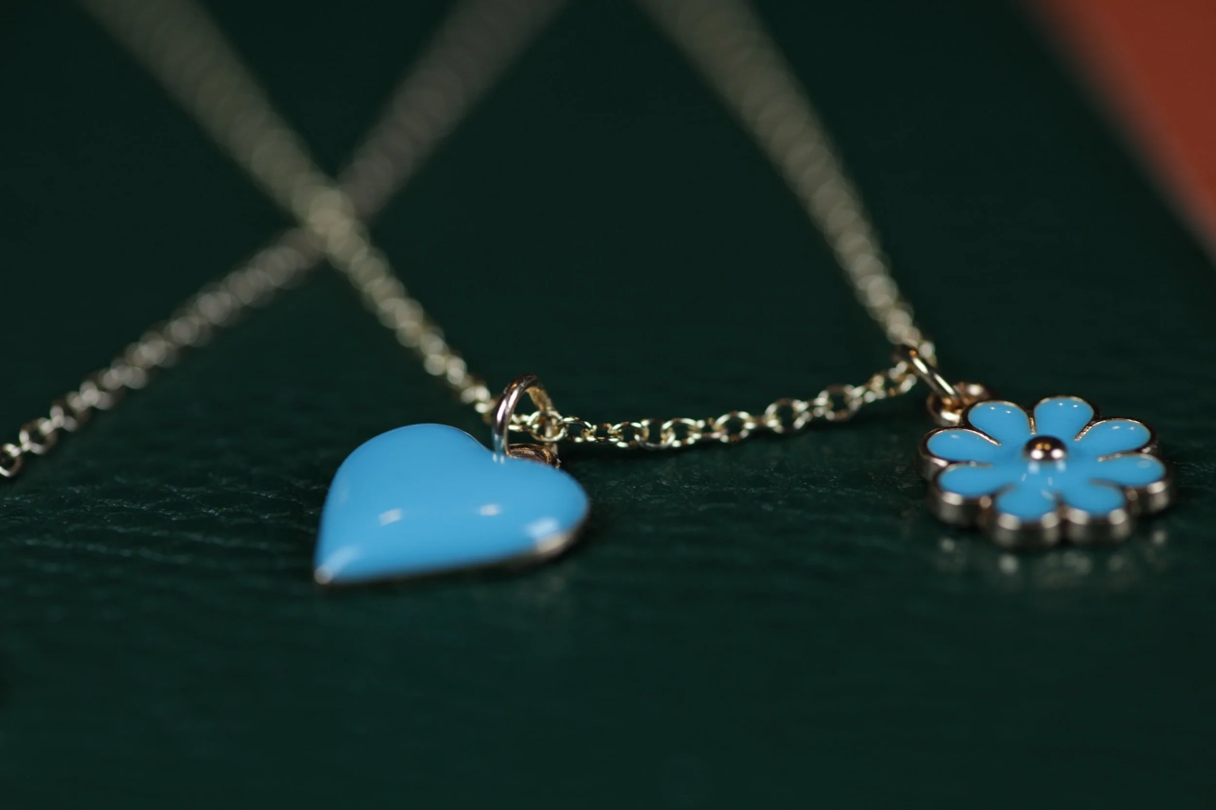Kids Flower Heart Necklace - Blue
