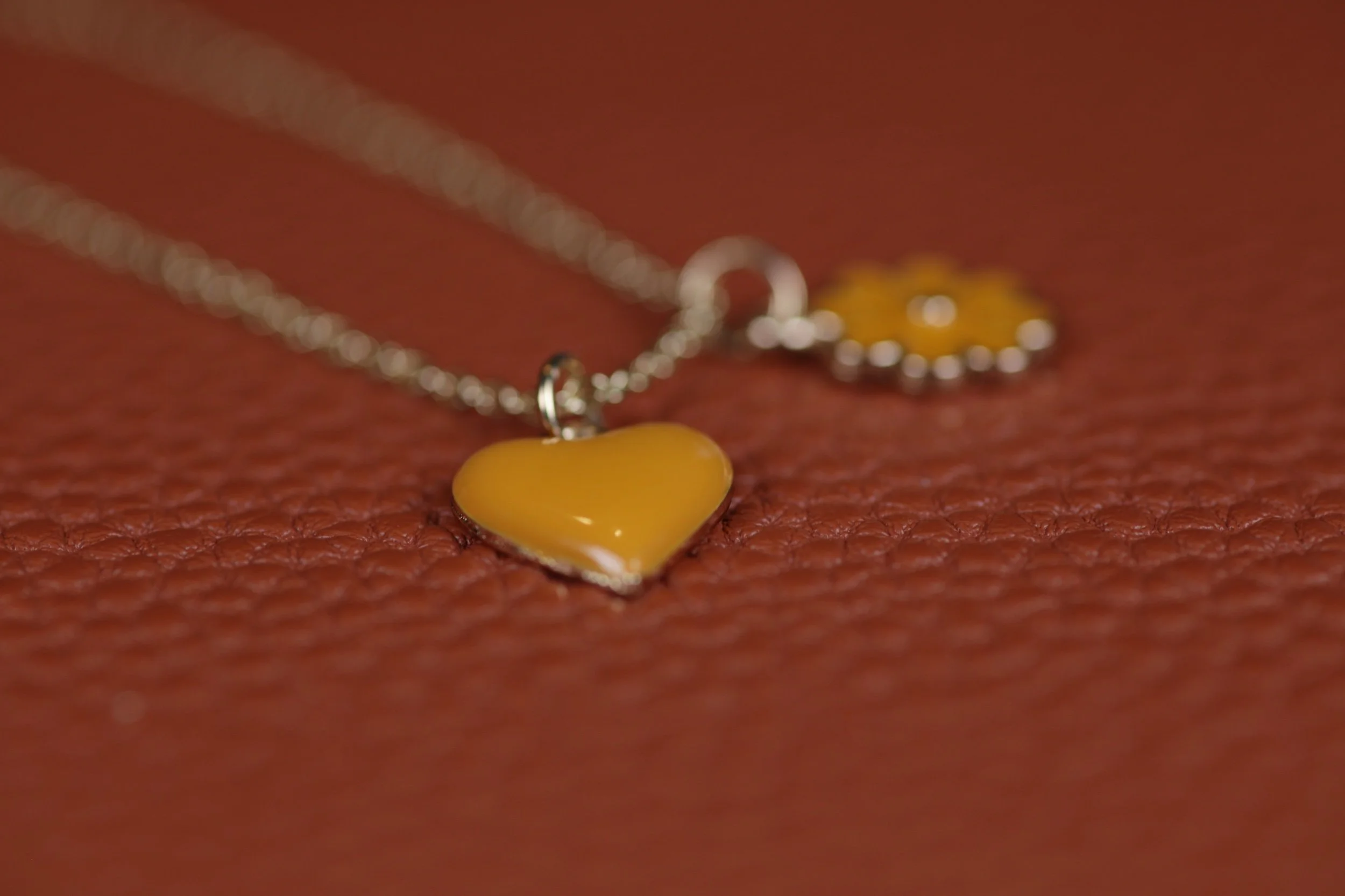 Kids Flower Heart Necklace - Orange