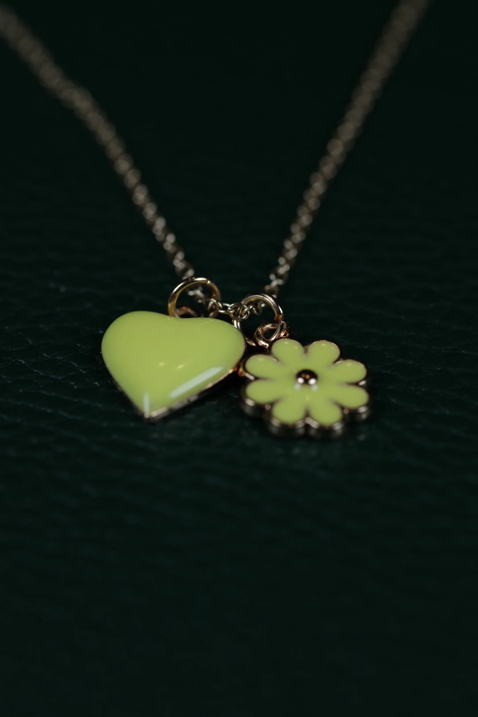 Kids Flower Heart Necklace - Lime Green