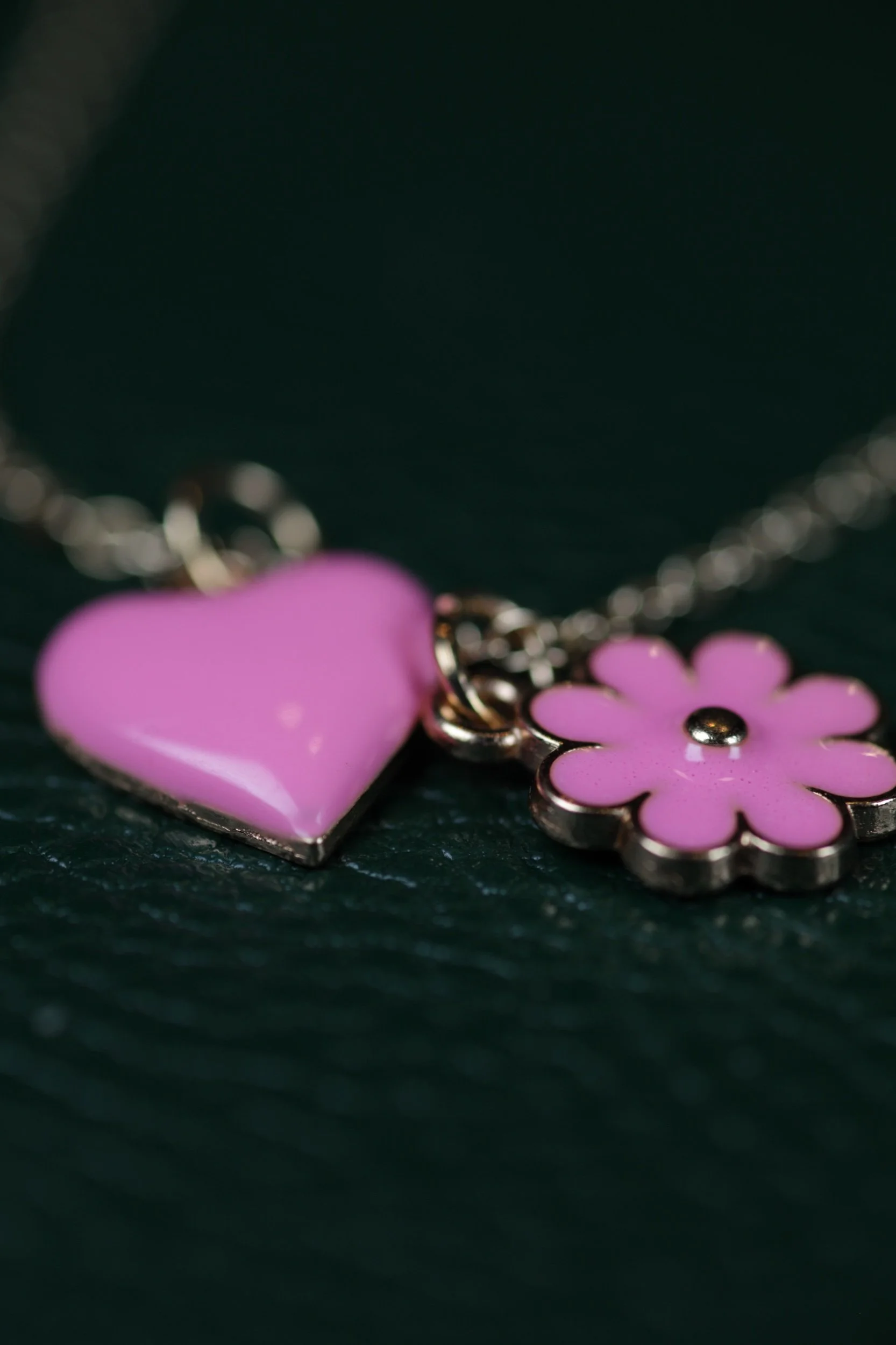 Kids Flower Heart Necklace - Pink
