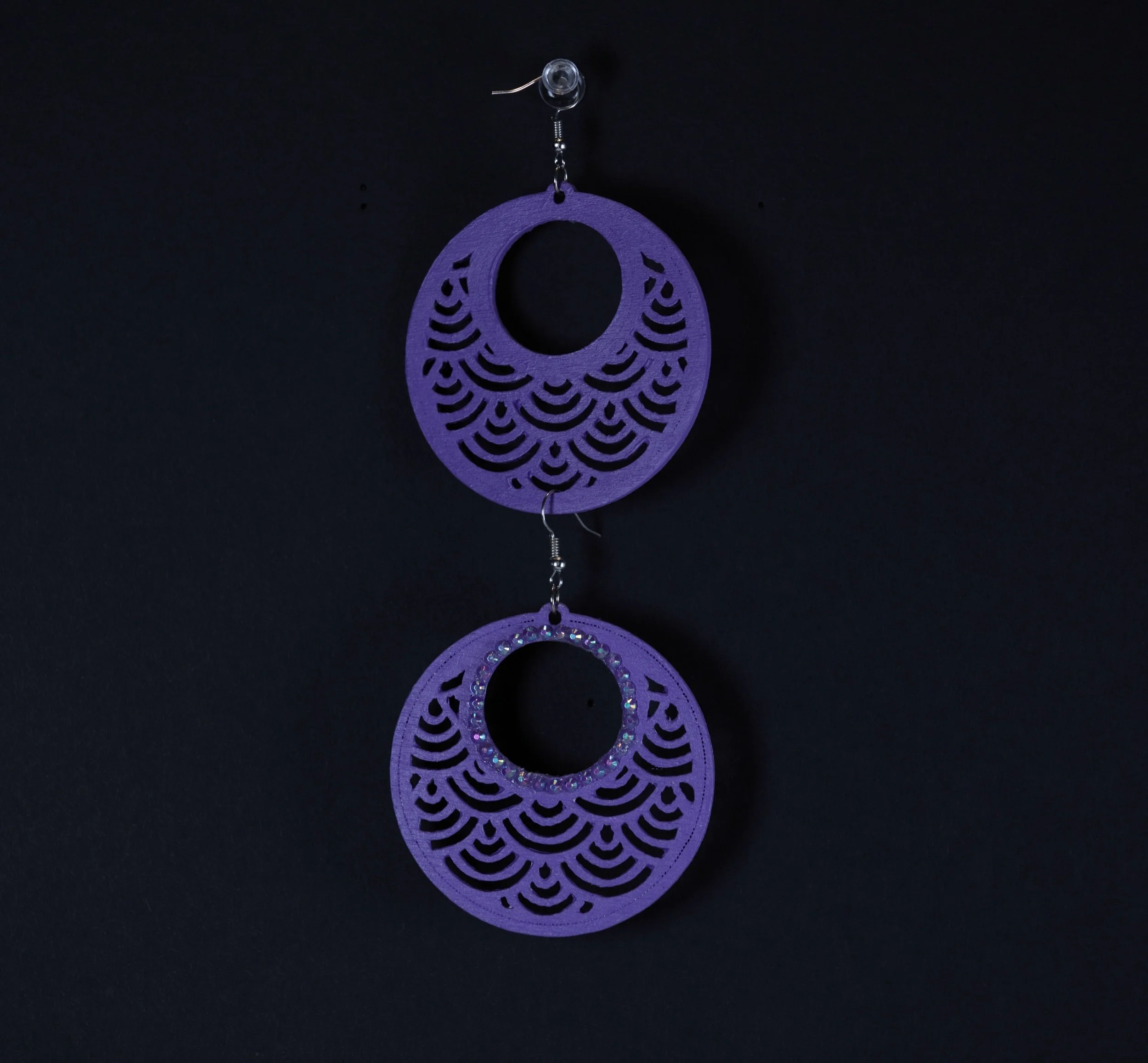 Wood cut Earrings - Purple Gems