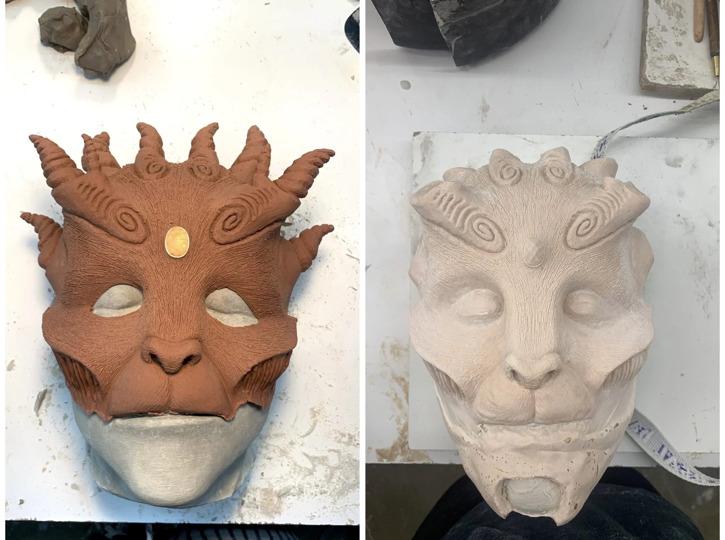 Floated chavant clay sculpt of Dryad face piece