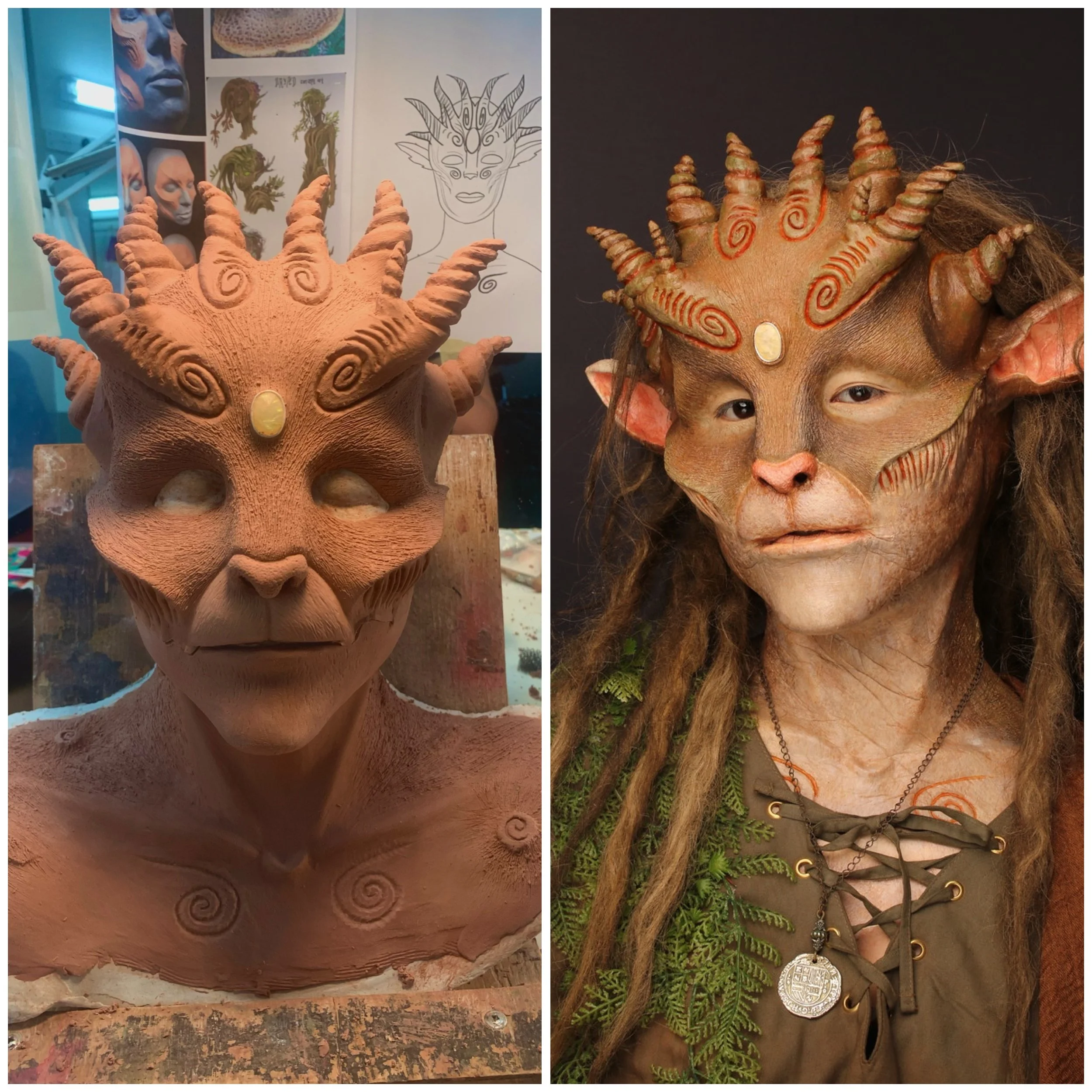 Sculpture (minus the ears) of Dryad, sculpted in Chavant clay