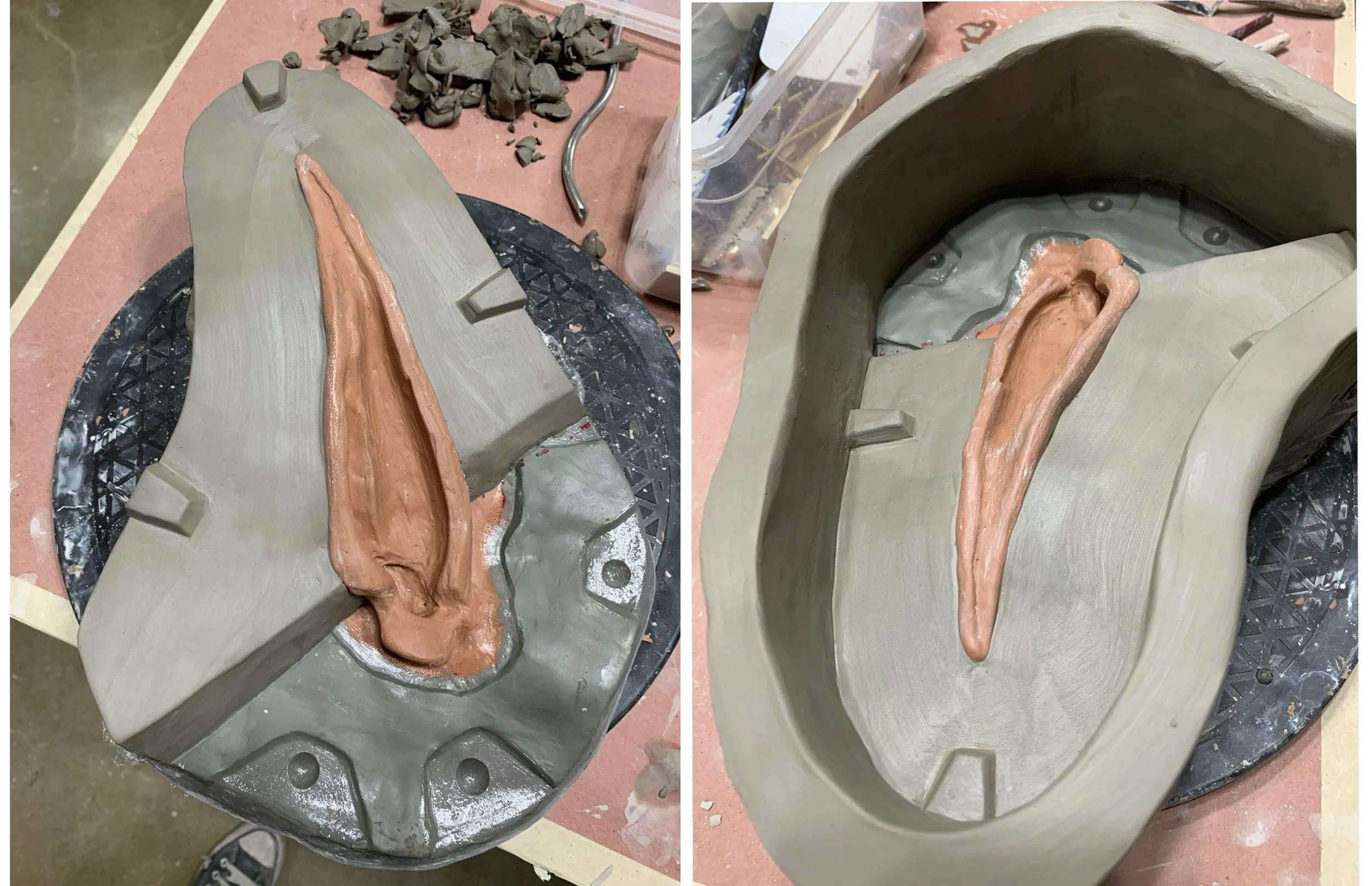 Clay layup for 3-part ear mold