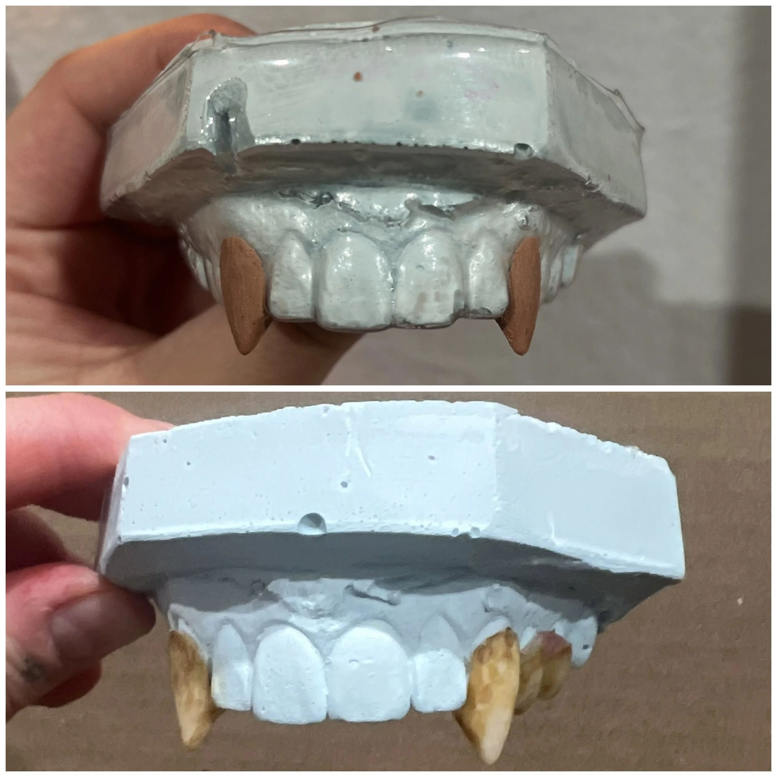 Vampire fangs sculpted in Chavant clay and casted in dental acrylic