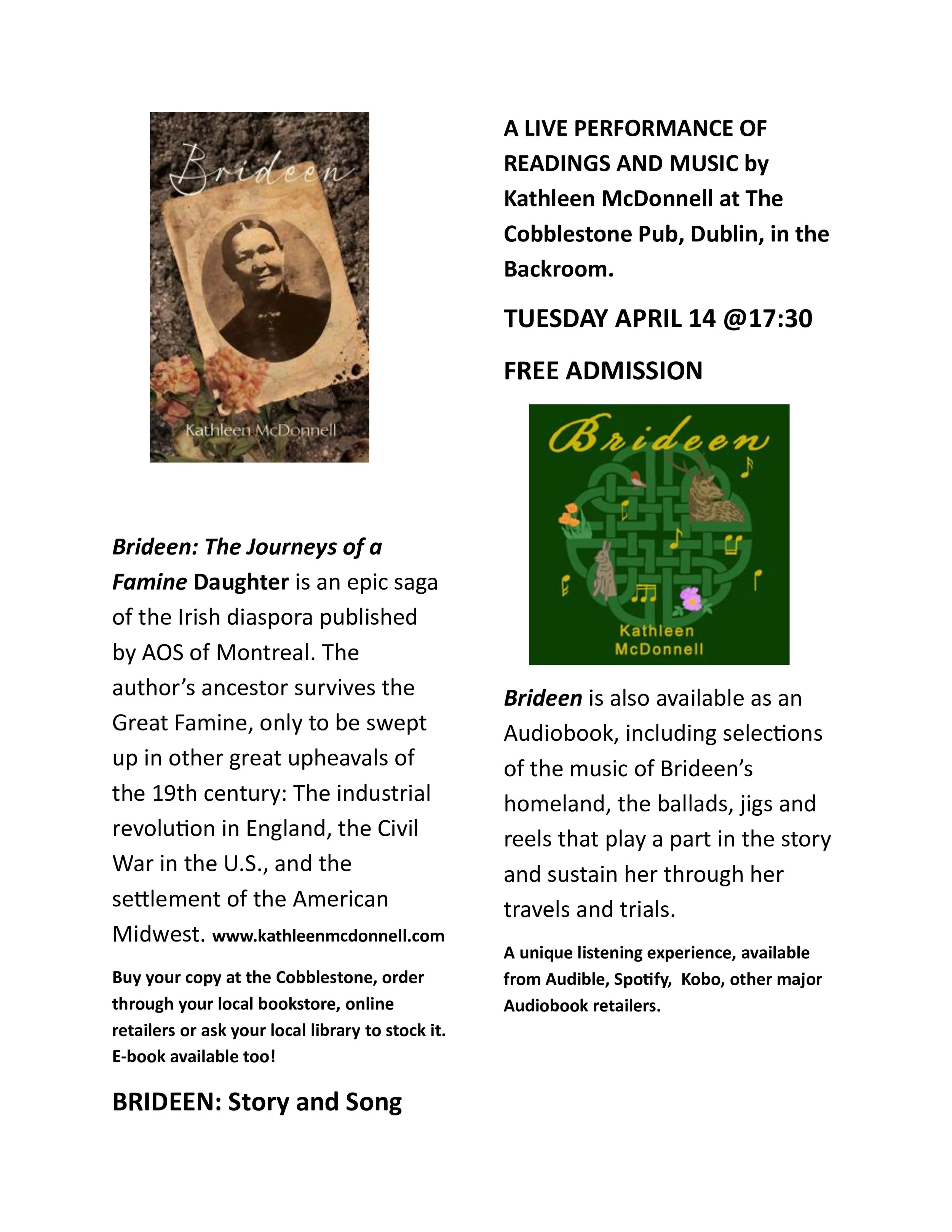 BRIDEEN: A reading with music and song