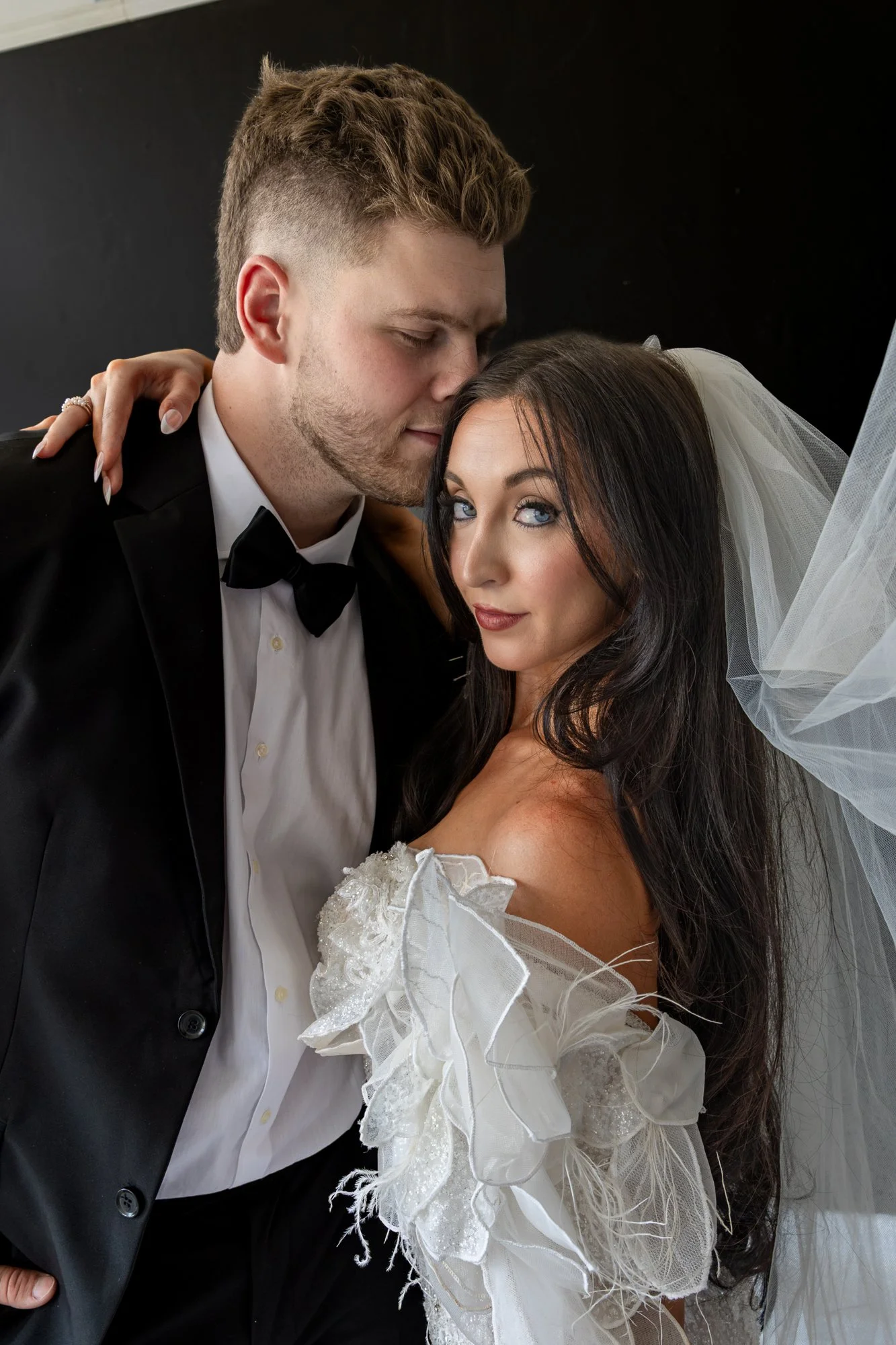 Wedding couple studio portrait. 