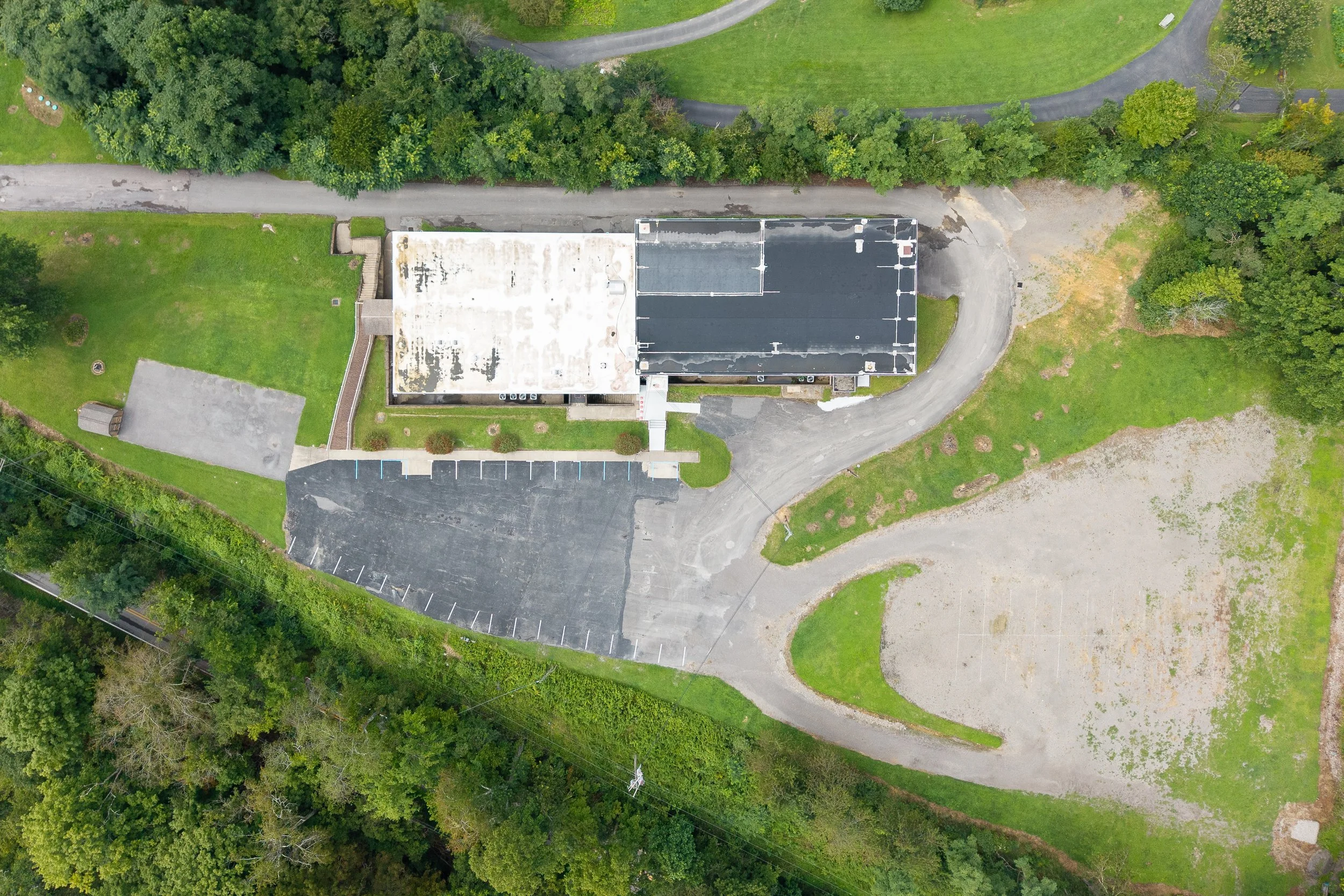  Straight down aerial view of property inspection at commercial property in Morgantown, WV. 