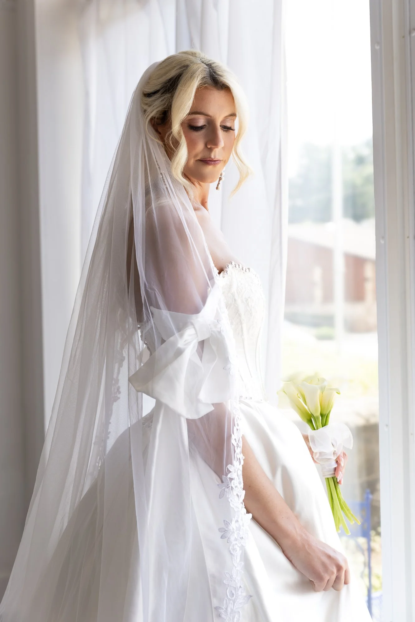 Window lit portrait of bride in studio, Morgantown WV 