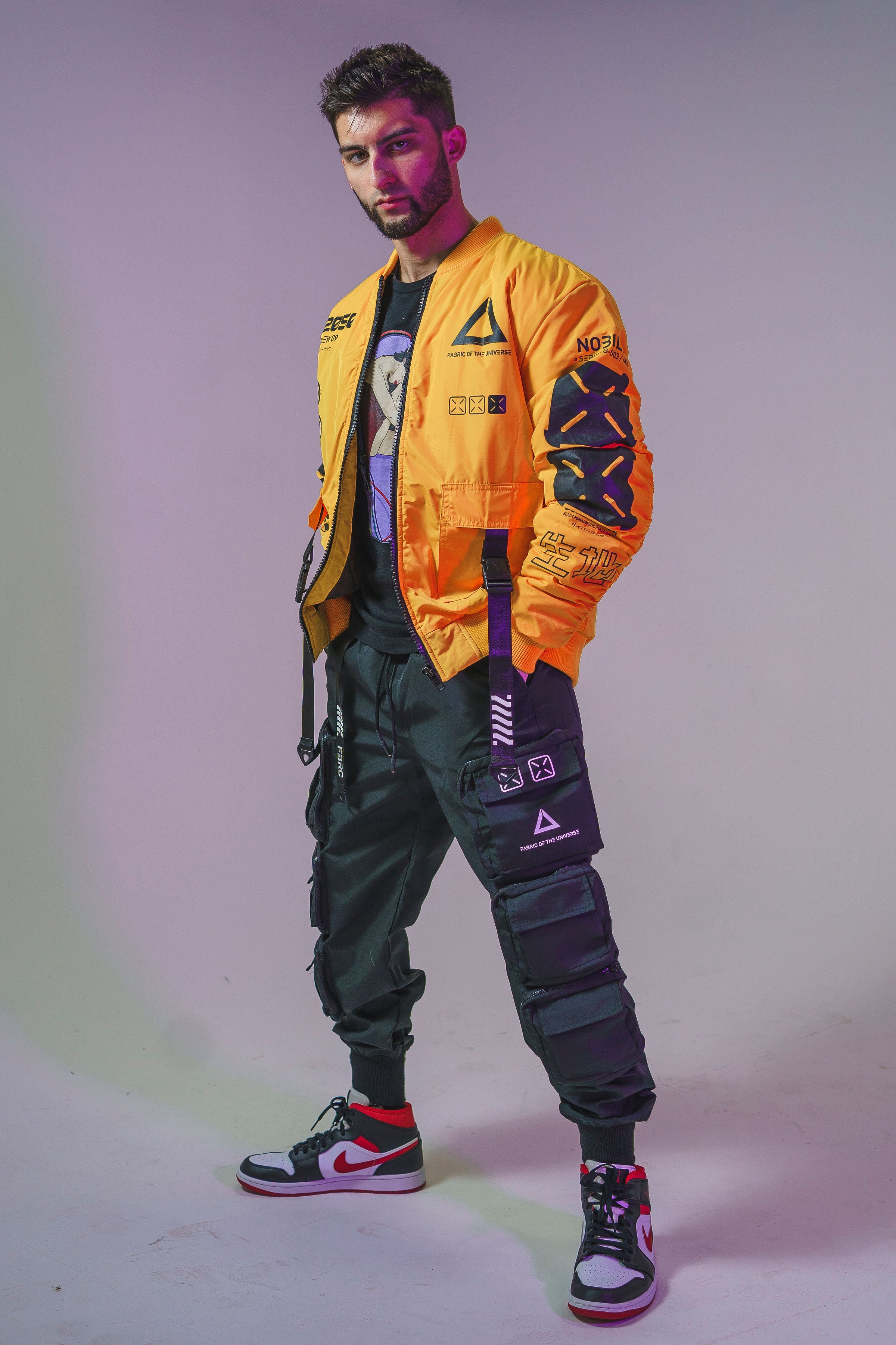Erik Kadar posing for a photo shoot for his brand Based Yung Kadar