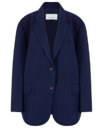 Navy blue blazer jacket with two buttons and notched lapel