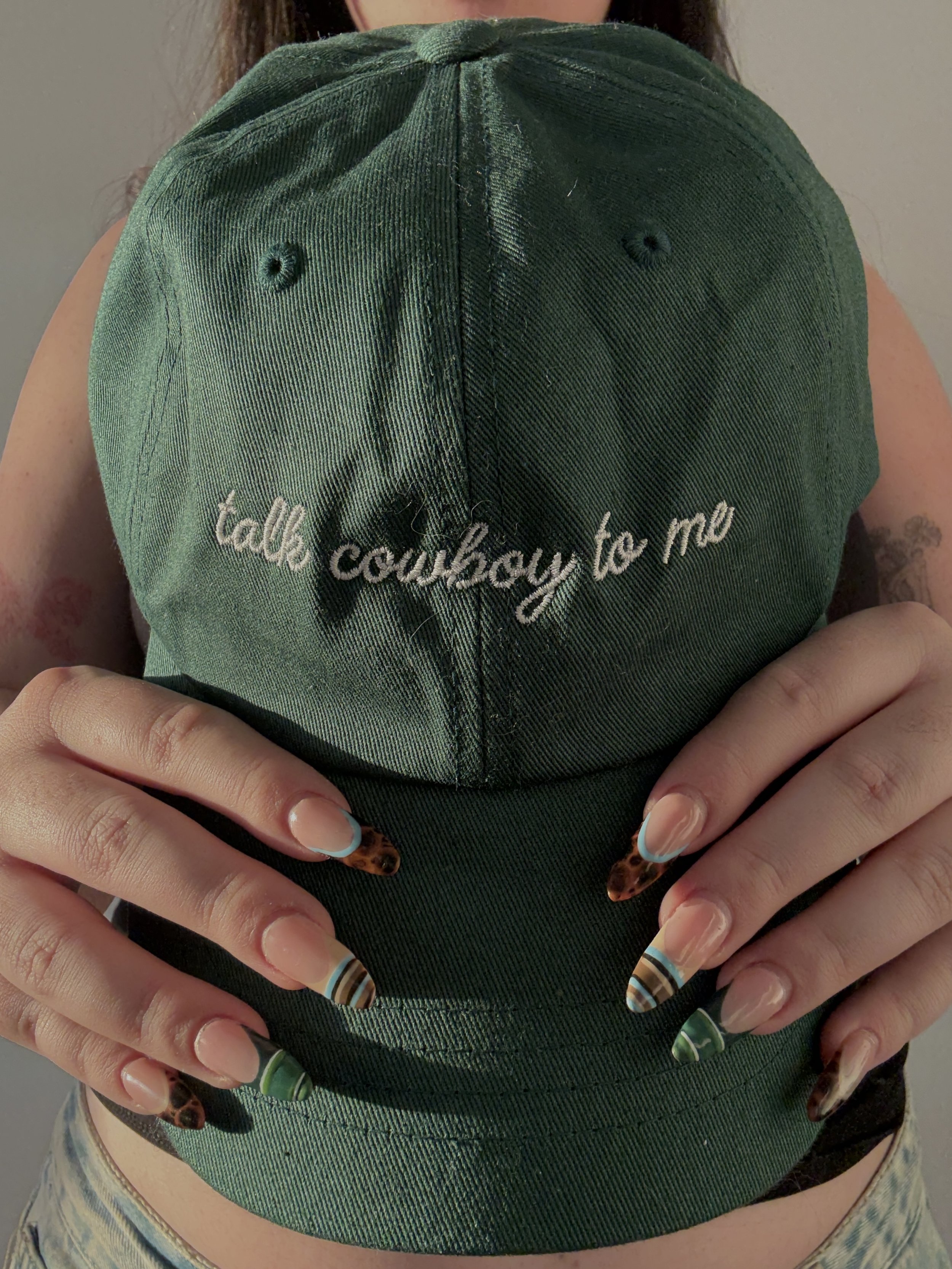 talk cowboy to me dad hat