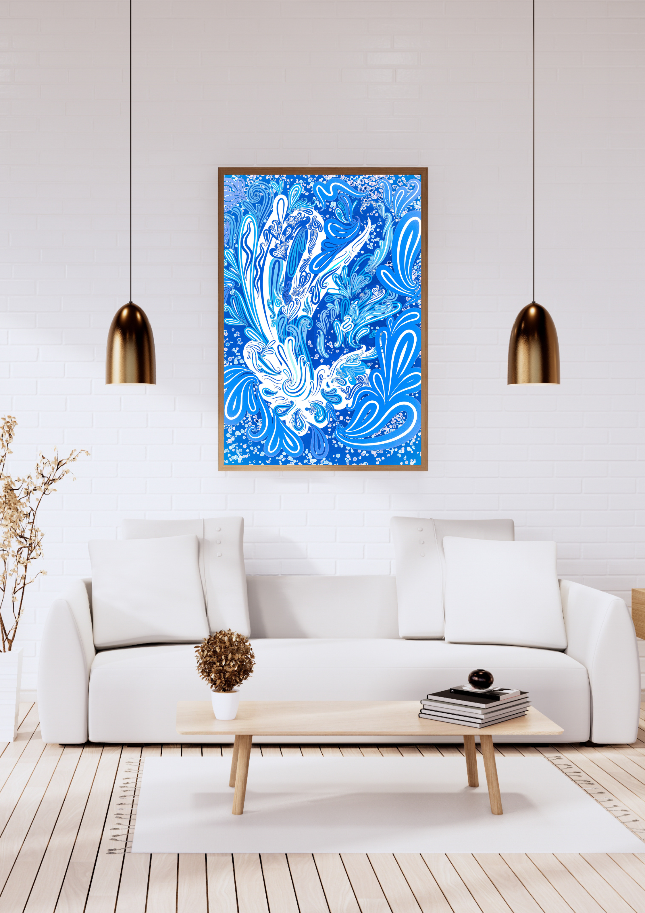 Blue and White Wall Art Paisley Maximalist Home Decor