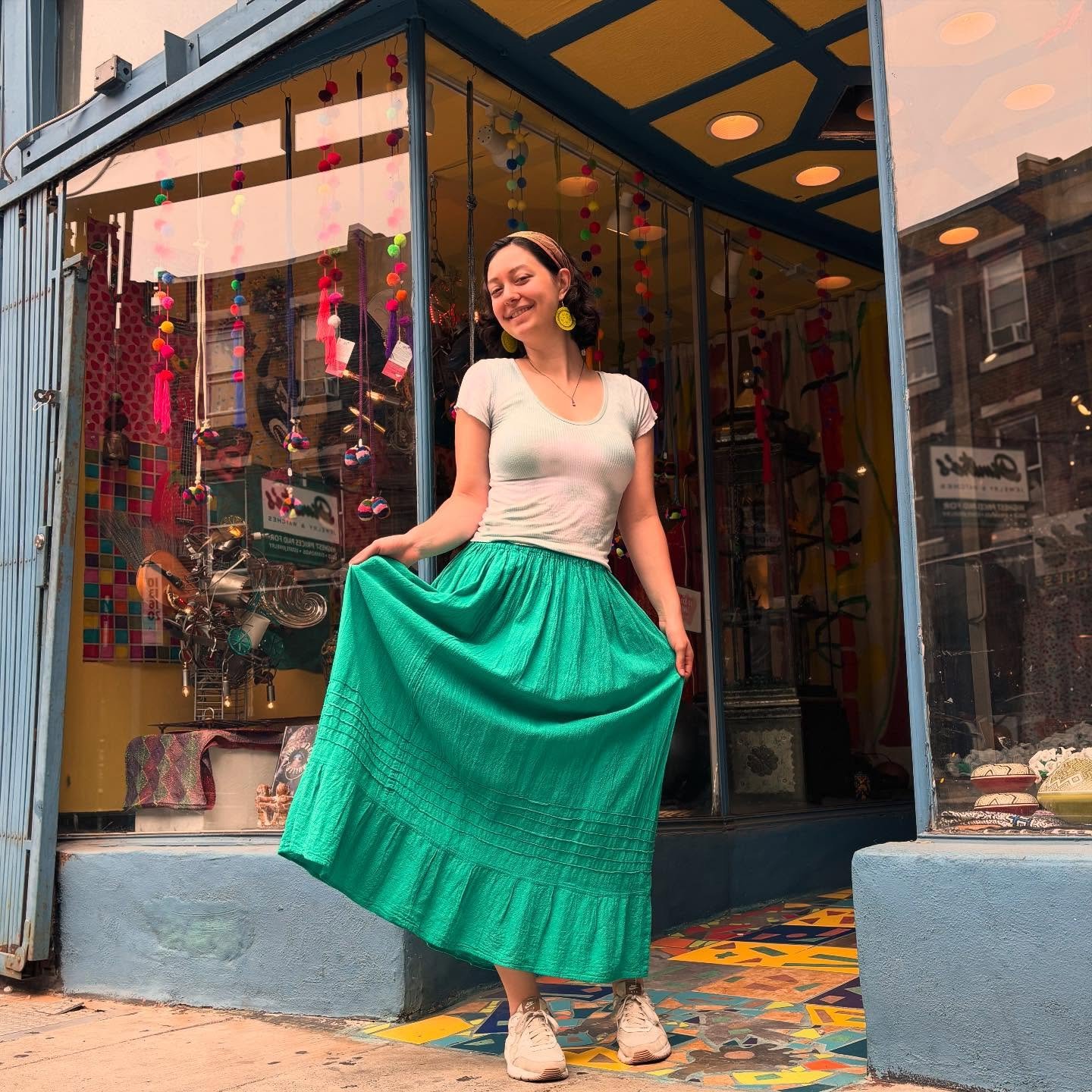 Hayden&rsquo;s rocking one of the beautiful new skirts Julia brought back from her latest trip to Mexico! 🇲🇽 Come on in and see what other treasures she brought home!💜💙🩷
#EyesGallery #FolkArtFashion #MadeInMexico #TravelTreasures #ShopLocalPhill