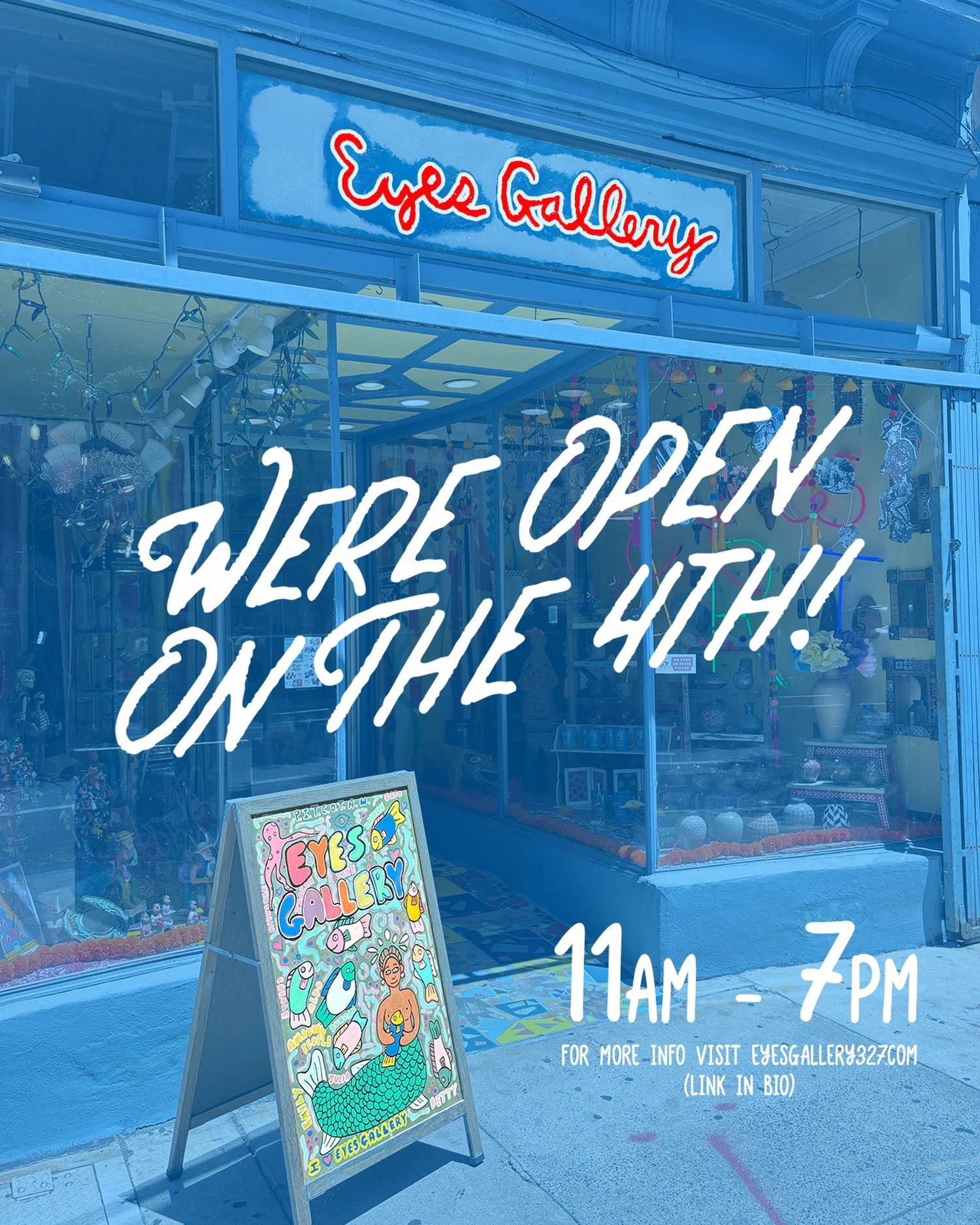 Happy holiday weekend! 🎉🎆 Just a reminder that we are open tomorrow, July 4th, from 11 AM to 7 PM. Come stroll South Street and celebrate the holiday with some beautiful handmade art! ❤️ #EyesGallery #SouthStreetPhilly #PhillyFolkArt #ShopLocalPhil