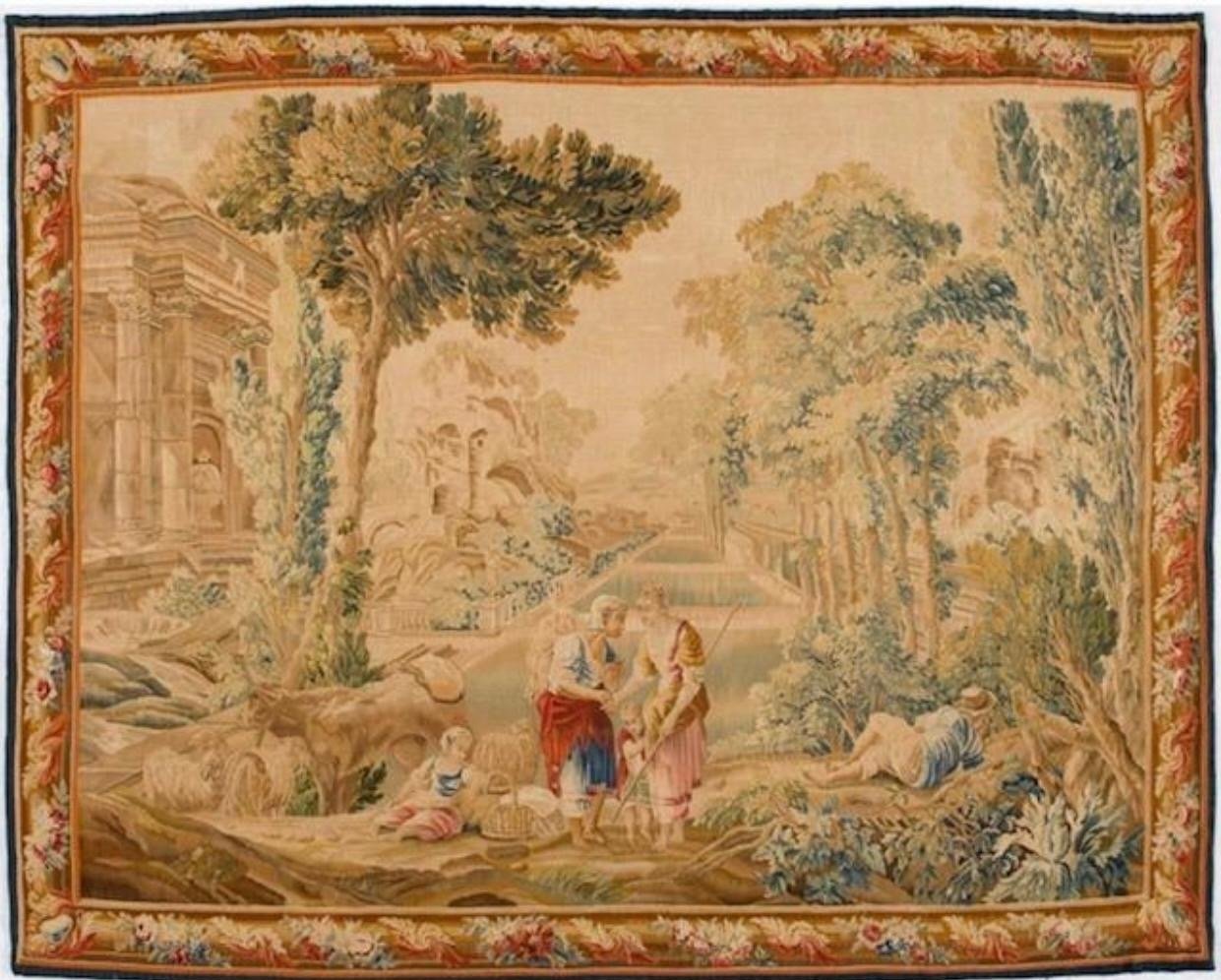 Original French Handwoven Tapestry - Louis XV, Late 18th Century, Aubusson Monogram – Size: 10.9 x 8.9 ft