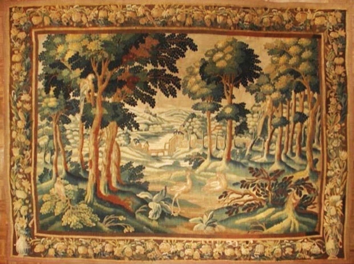 Authentic Mid-18th Century A Flemish Verdure French Tapestry – 9ft 3in x 12ft 3in – Woodland Landscapes