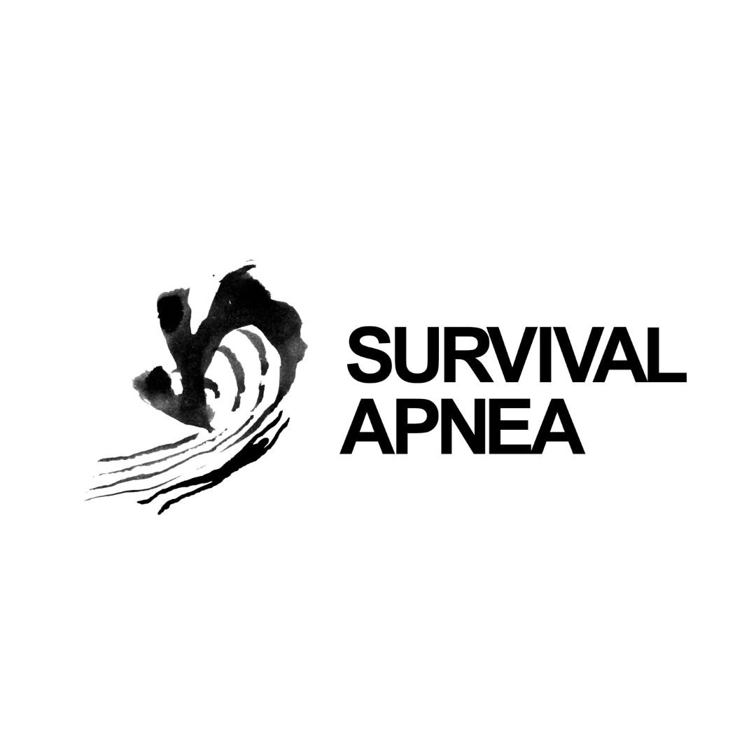 Black ink wave painting next to 'Survival Apnea' text.
