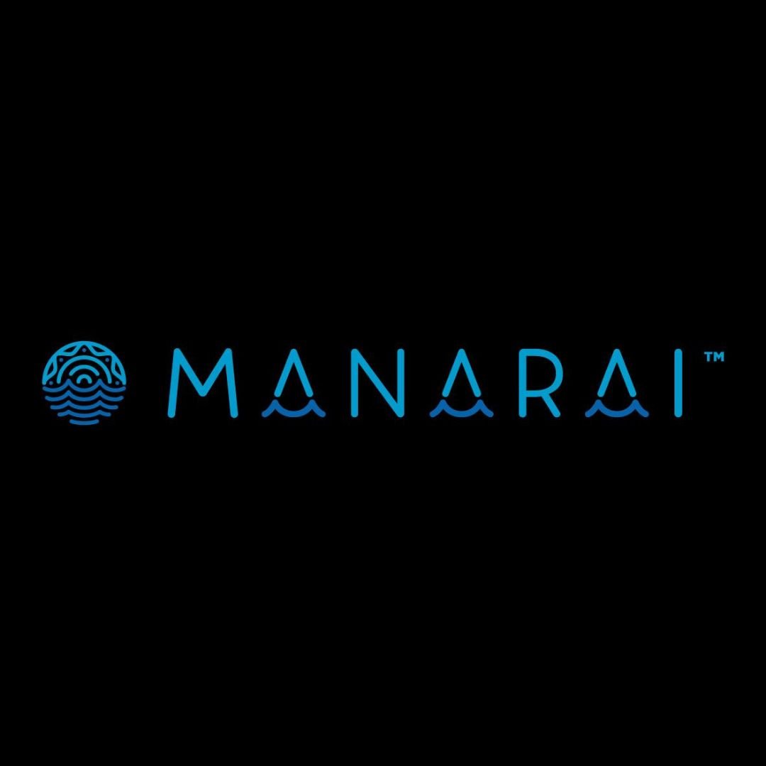 Logo of Manarai Beach House featuring stylized waves and font on a black background.