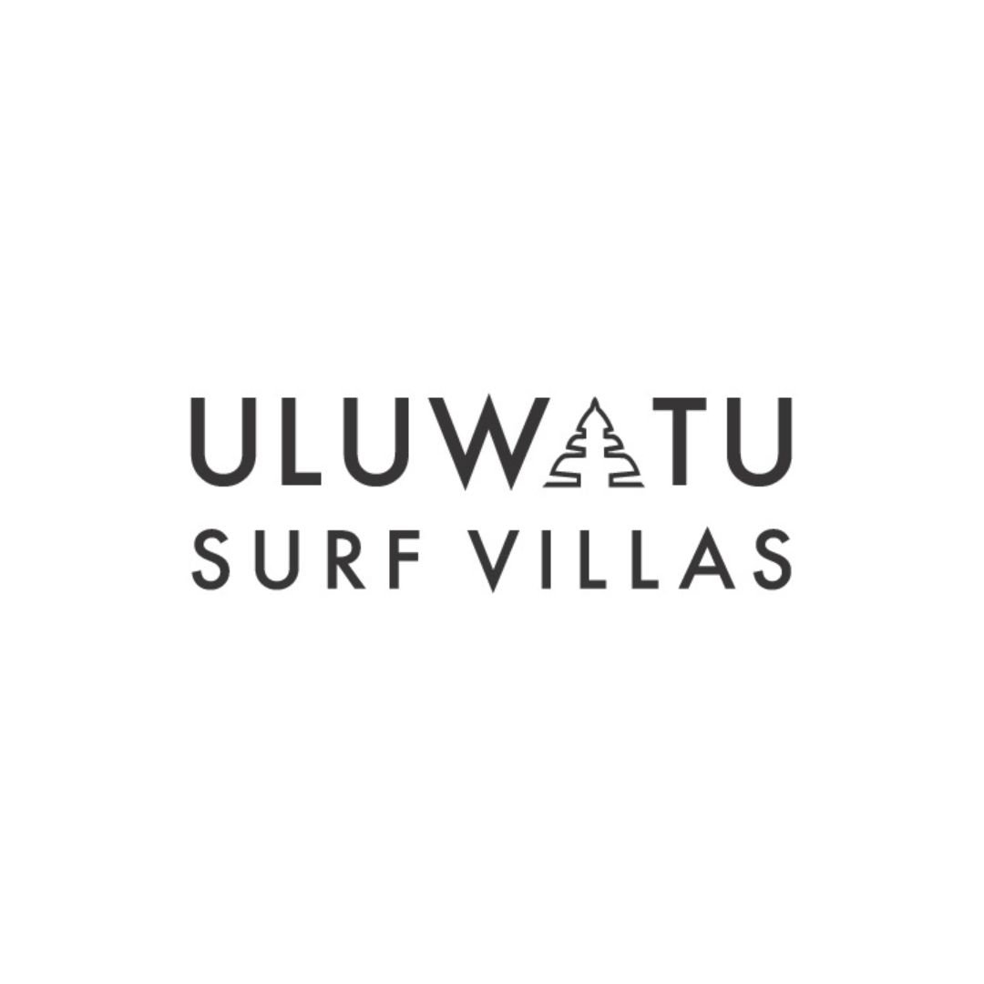 Uluwatu Surf Villas logo with black text and temple icon.