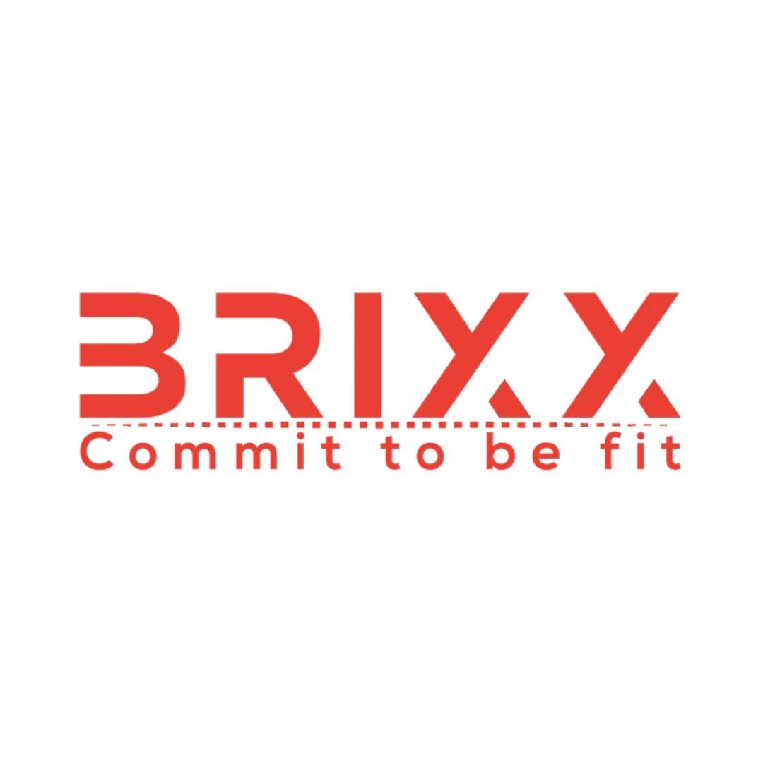 Brixx logo with slogan "Commit to be fit" in red text on white background.