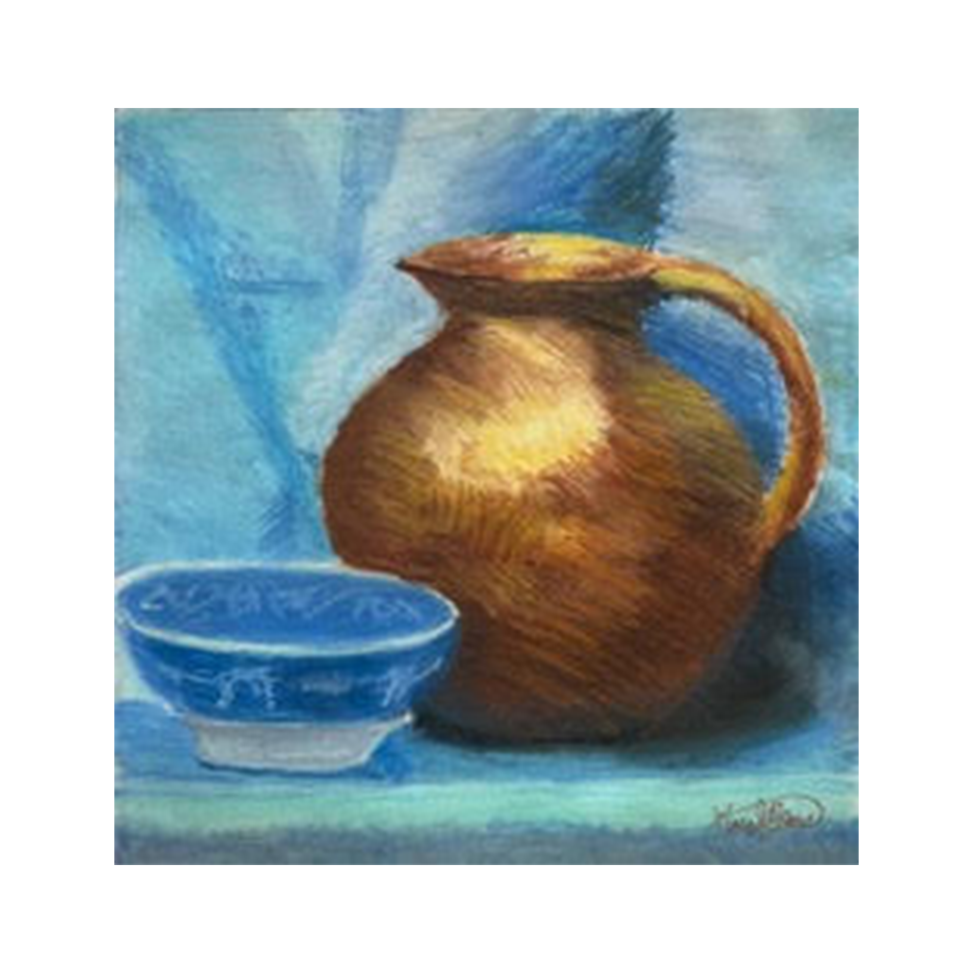 Copper Pitcher and China Bowl